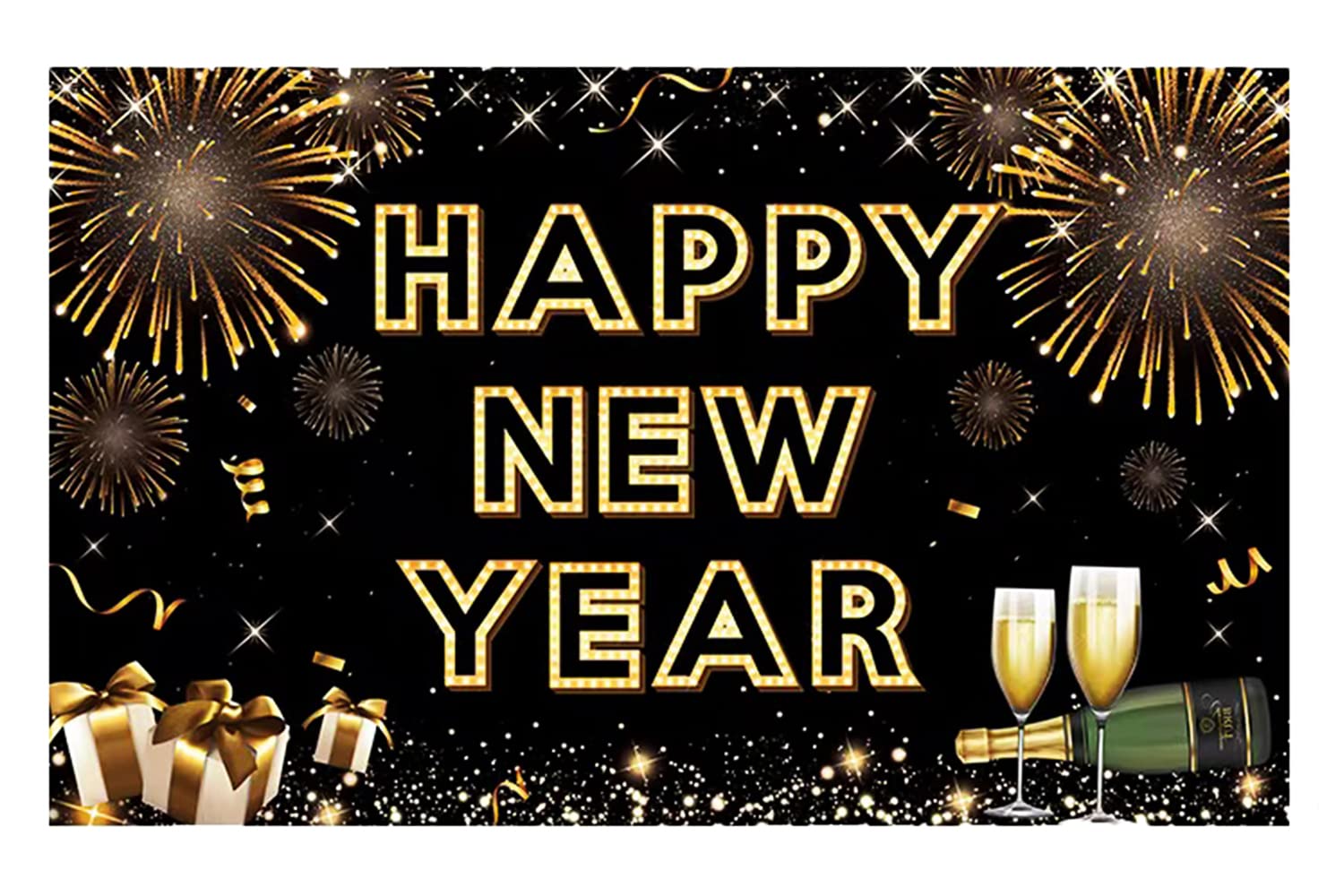 2025 Happy New Year Banner - Black & Gold New Year's Eve Party Decoration, Photo Backdrop & Celebration Supplies | Perfect for NYE Parties, Home Decor & Social Media Backgrounds
