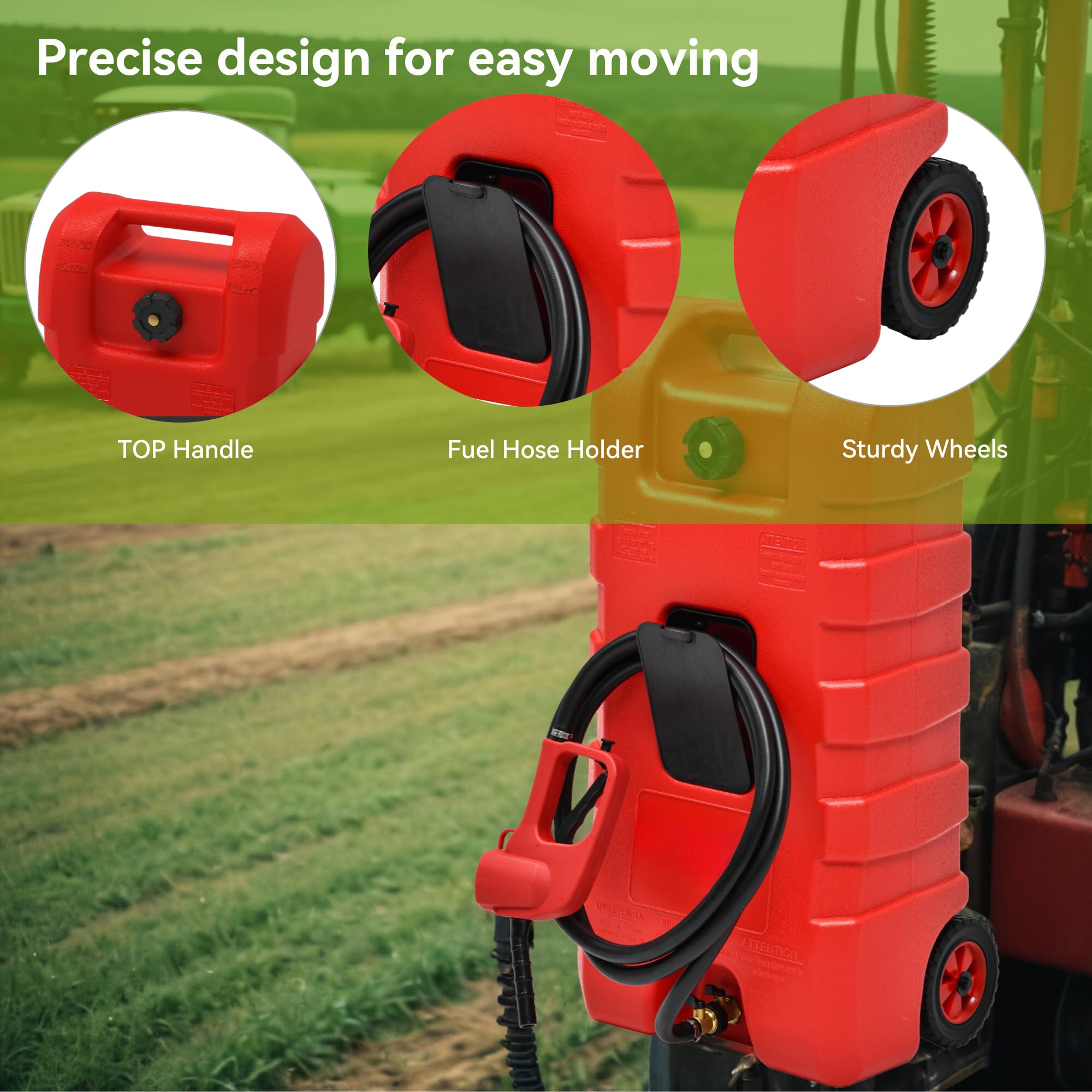AUTOSAVER88 15 Gallon Portable Fuel Caddy - Heavy Duty Gasoline & Diesel Fuel Tank with 6'' Wheels, Dual Brass Shut-off Valves, Top Handle & Hose Holder - Ideal for Construction Sites, Farms, Emergency Fuel Storage & Off-Road Vehicles