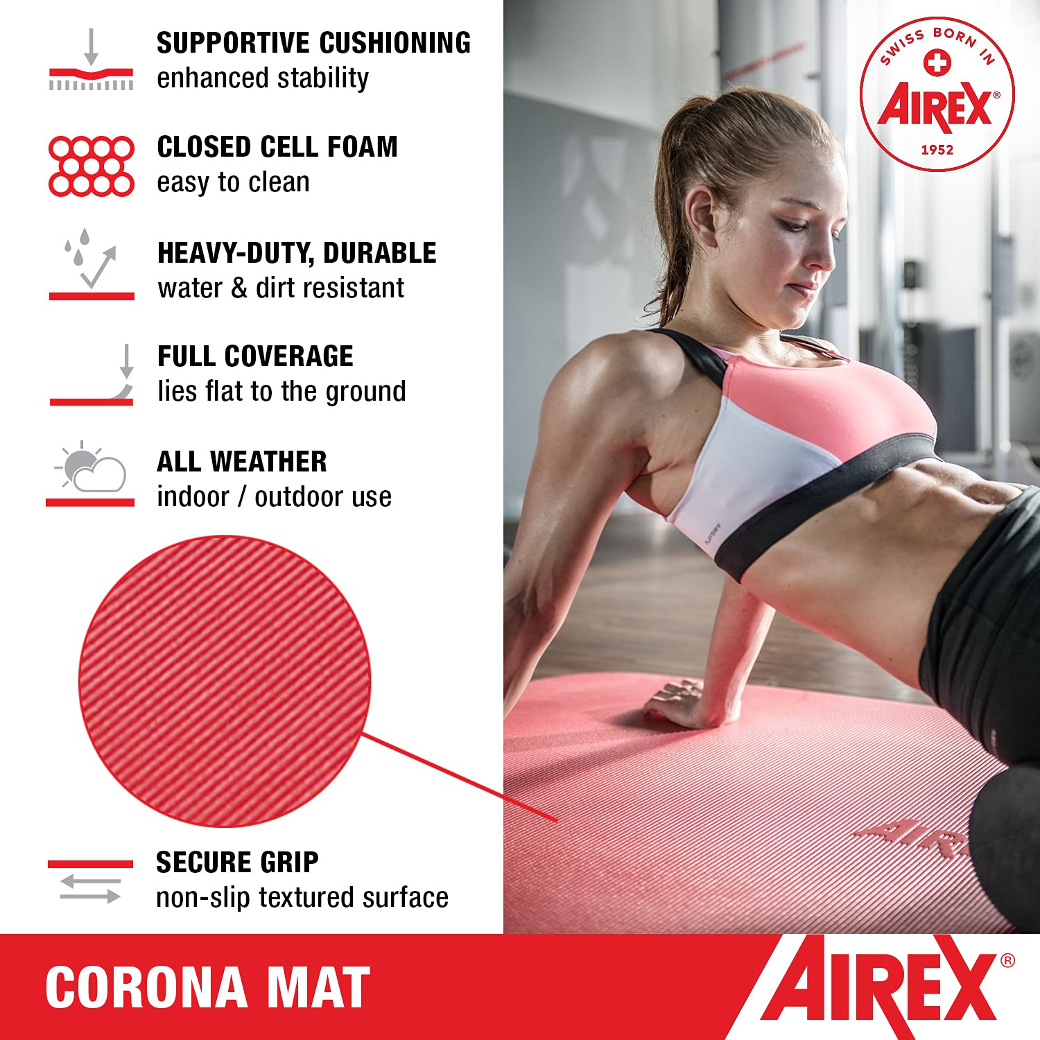 AIREX Corona Premium Exercise Mat for Yoga, Pilates, Aerobics & Physical Therapy - 72