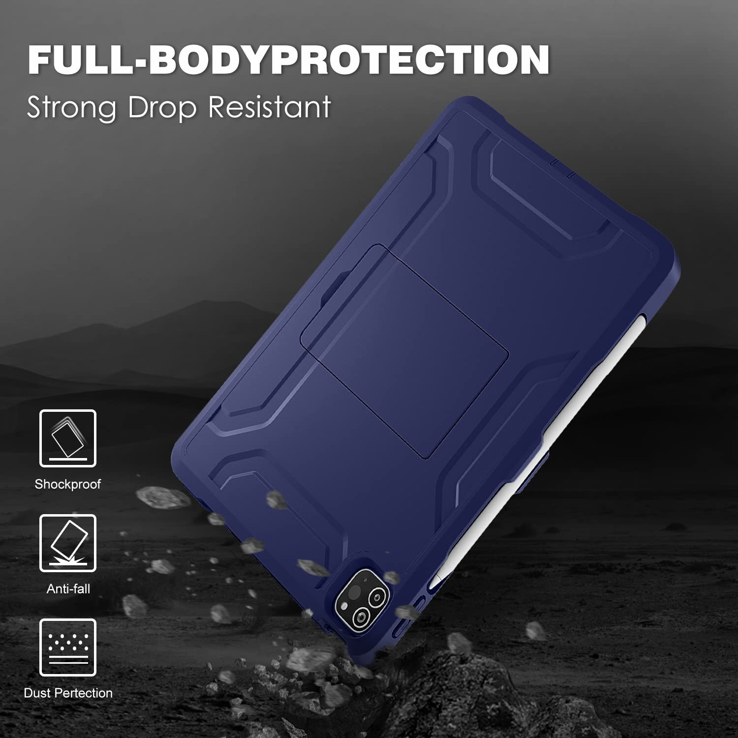DTTO Shockproof iPad Air 5th/4th Gen Case (2022/2020) & iPad Pro 11 Case (2021/2020/2018) - 10.9 Inch Protective Cover with Pencil Holder & Screen Protector | Royal Blue | Perfect for Work, School & Travel Protection