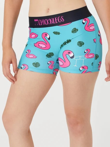 Women's Blue Flamingo Print High-Waist 3-Pack Compression Shorts - Moisture-Wicking Workout Shorts for Running, Yoga & Gym
