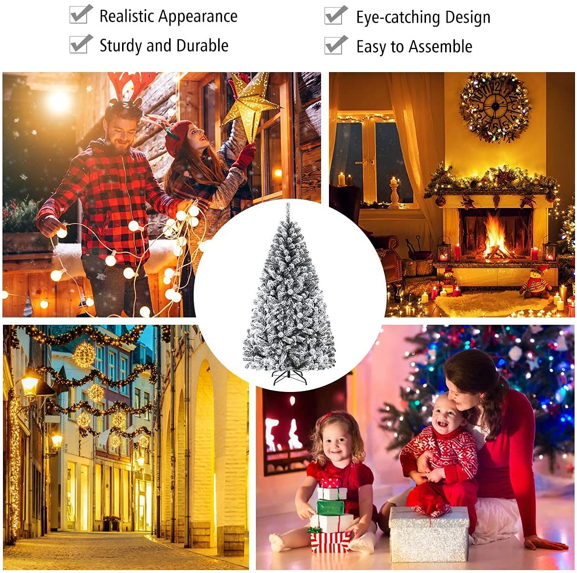 Premium 9FT Flocked Snow Artificial Christmas Tree with PVC Pine Needles & Sturdy Metal Stand - Indoor & Outdoor Holiday Decor for Home, Office, Party