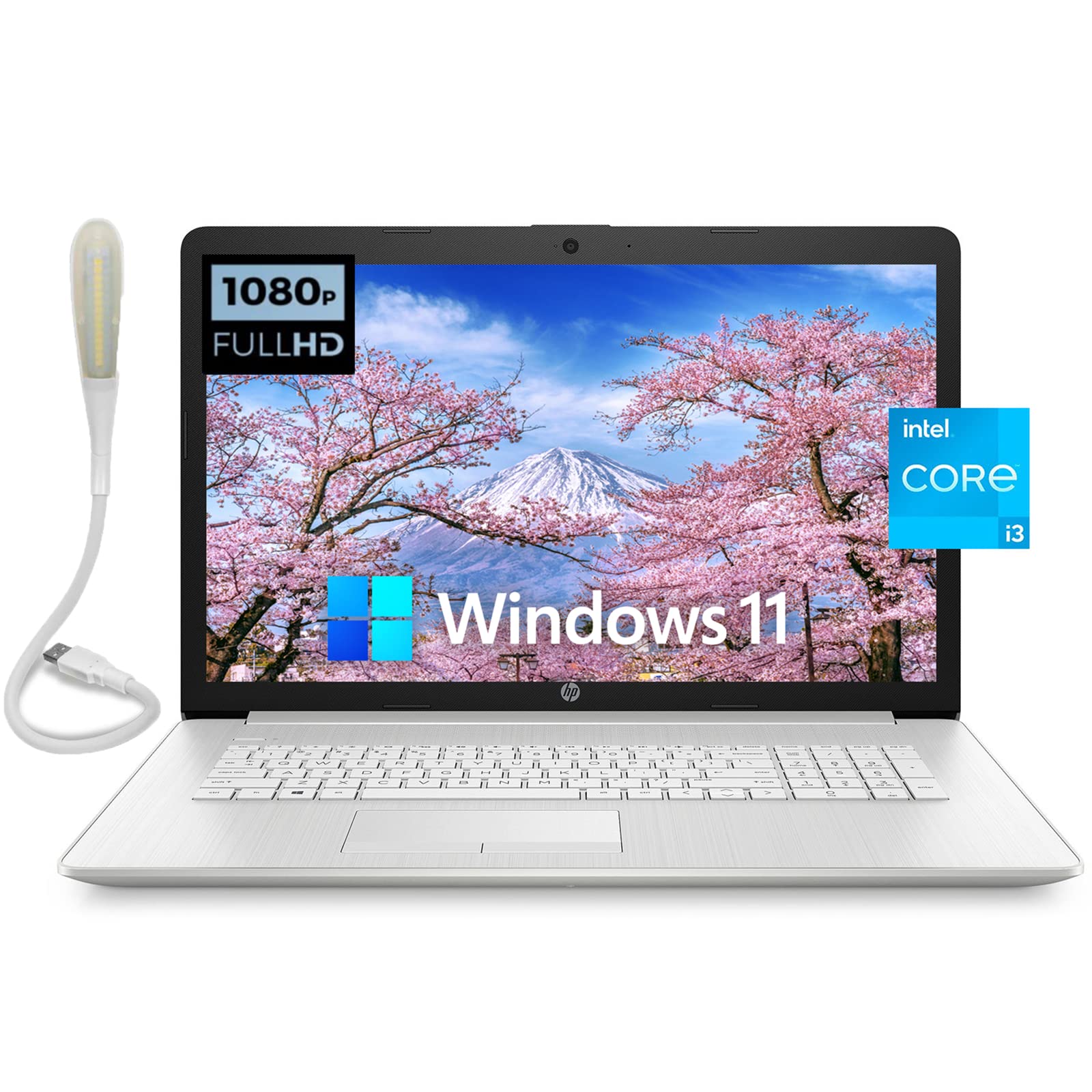 HP Newest 17.3-inch FHD Laptop - Intel Core i3-1115G4, 8GB RAM, 256GB SSD, Windows 11 Home, Silver | Fast Performance for Work & Study | Includes Lanbertent USB White Light | Perfect for Home Office, Online Classes & Business Travel