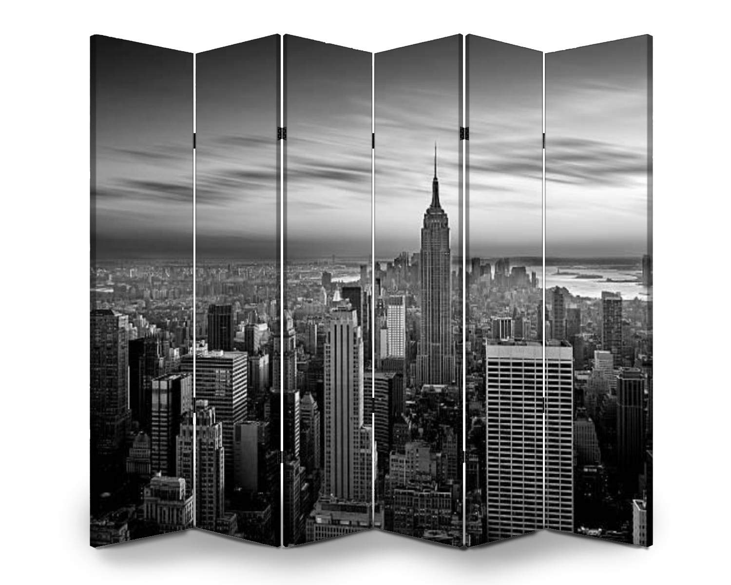 APED DECOR 6-Panel Wooden Room Divider - Manhattan Black & White Folding Privacy Screen, Dual-Sided Canvas Partition Wall for Home & Office - Perfect for Living Rooms, Bedrooms, and Studio Spaces