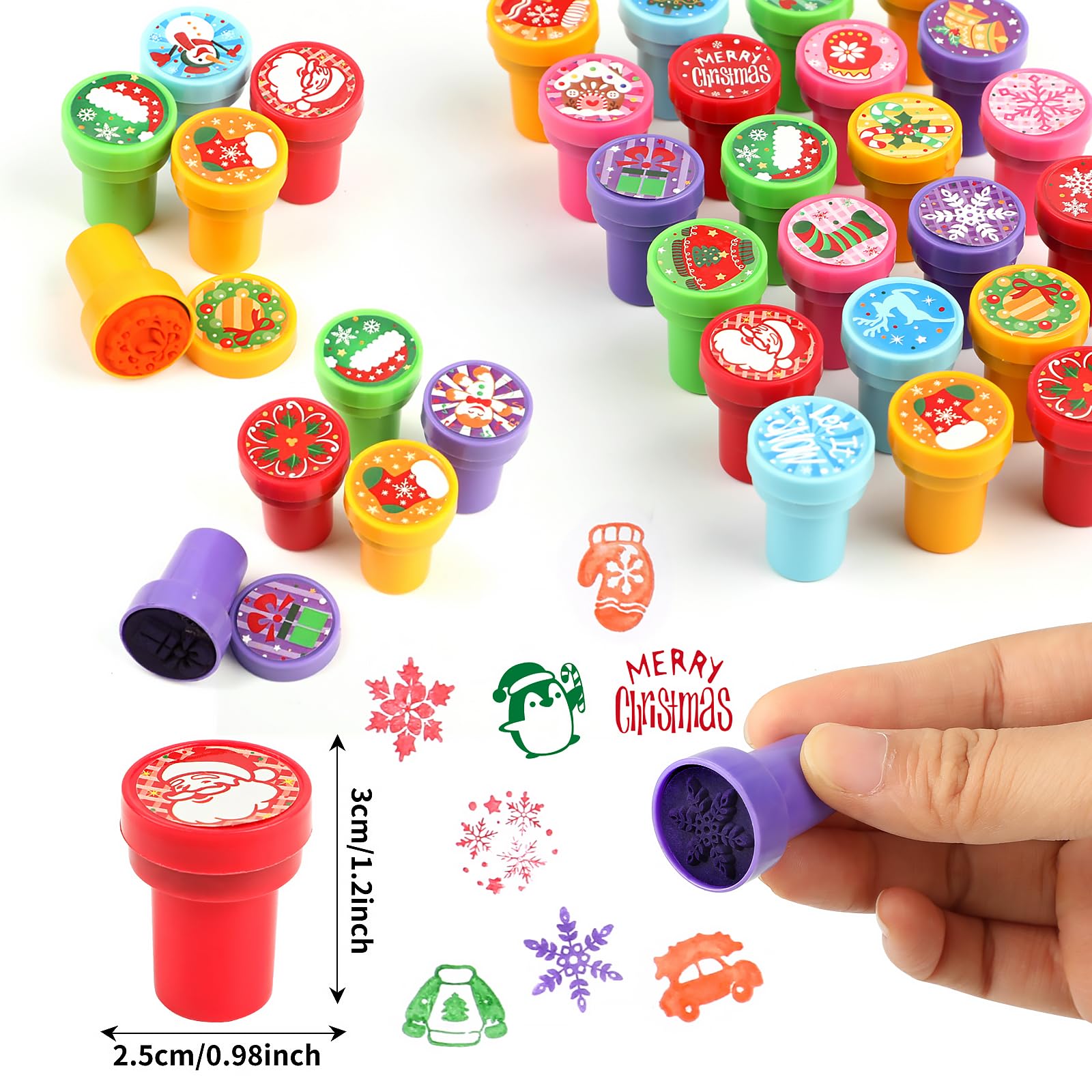 FOIMAS 30pcs Christmas Stamps for Kids - Self Inking Holiday Stampers with Santa, Snowflake & Reindeer Designs - Perfect for Stocking Stuffers, Goody Bags & Christmas Party Favors - Fun Holiday Crafts & DIY Gift Wrapping