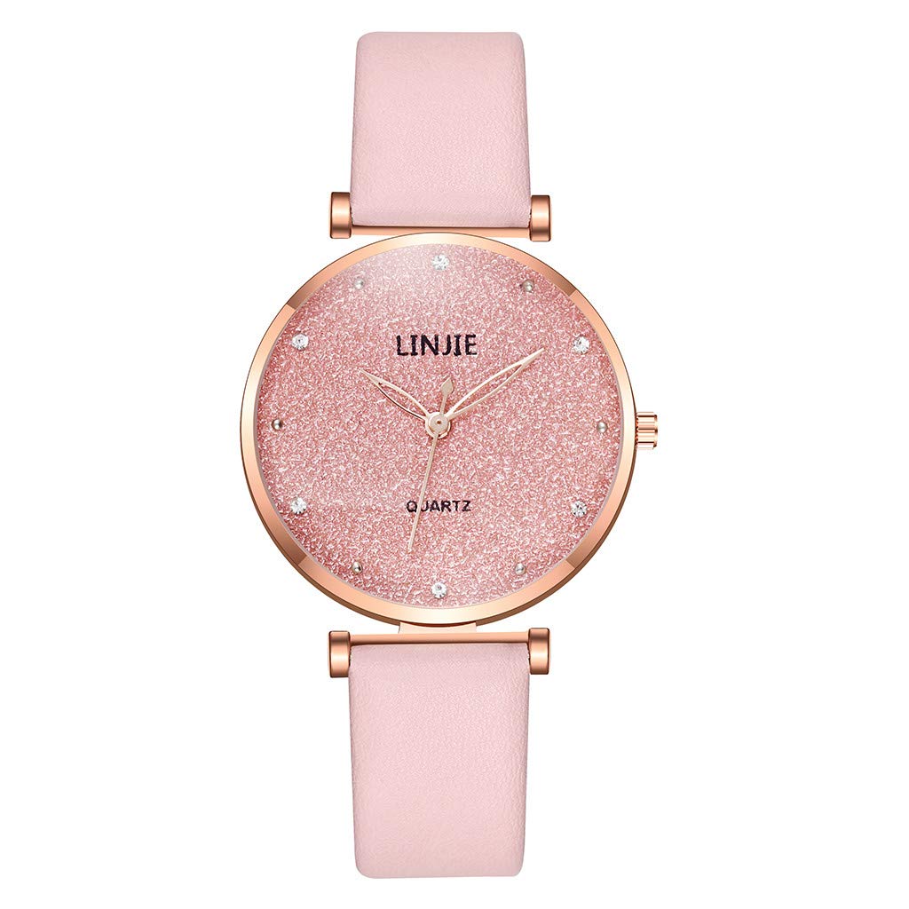 Elegant Women's Quartz Watch - Stainless Steel & Leather Strap for Business & Casual Wear (Pink)