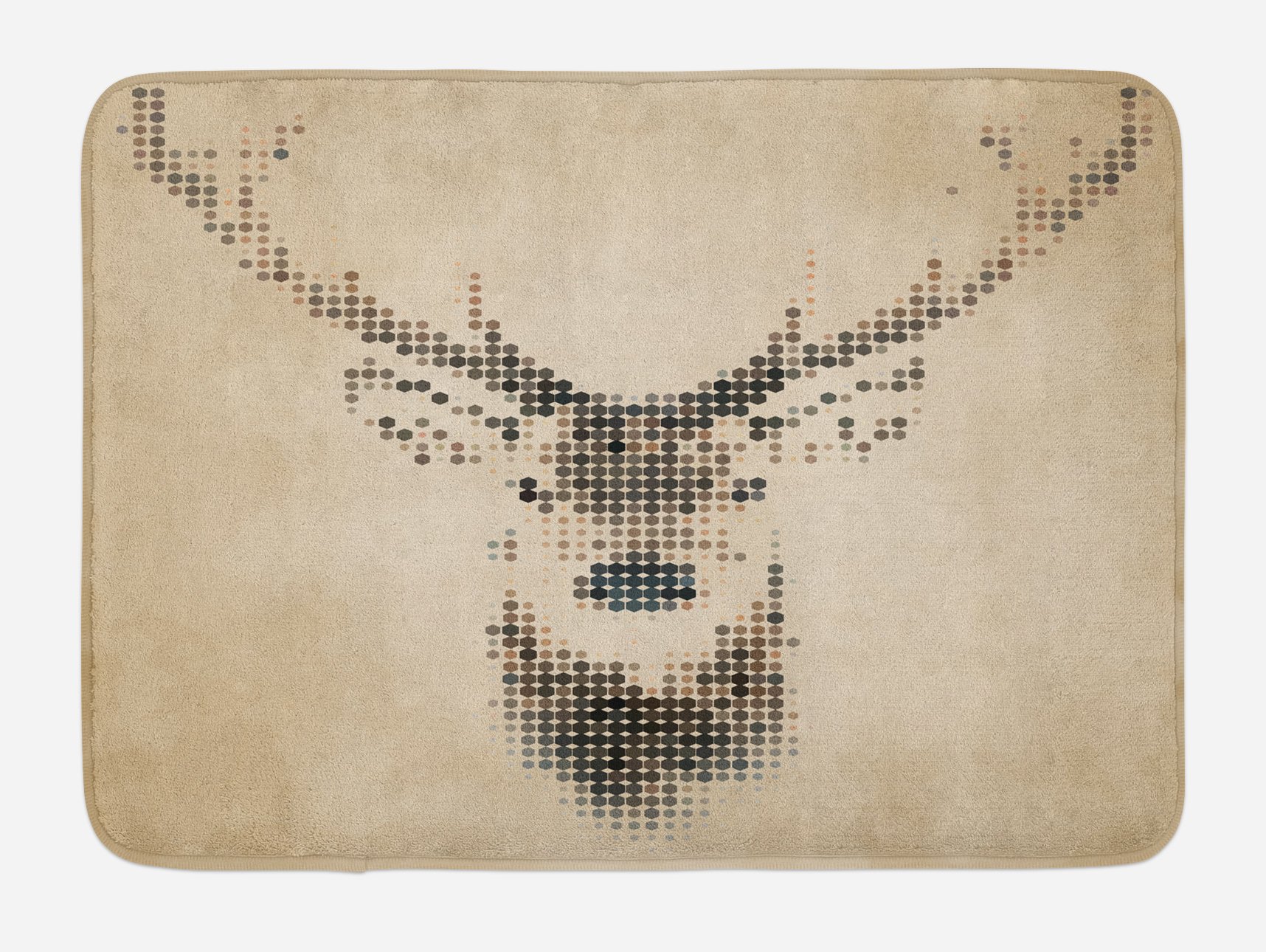 Ambesonne Deer Bath Mat - Non-Slip Plush Bathroom Rug with Retro Vintage Animal Portrait Design, Geometric Circles & Digital Dots, 30.2