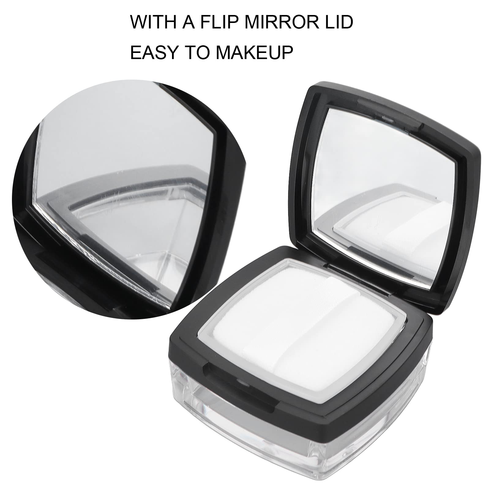 Refillable Empty Powder Box with Mirror & Spoon - Black Cosmetic Storage Case for Loose Makeup Powder | Travel-Friendly Compact Organizer for Makeup Artists & On-the-Go Touch Ups