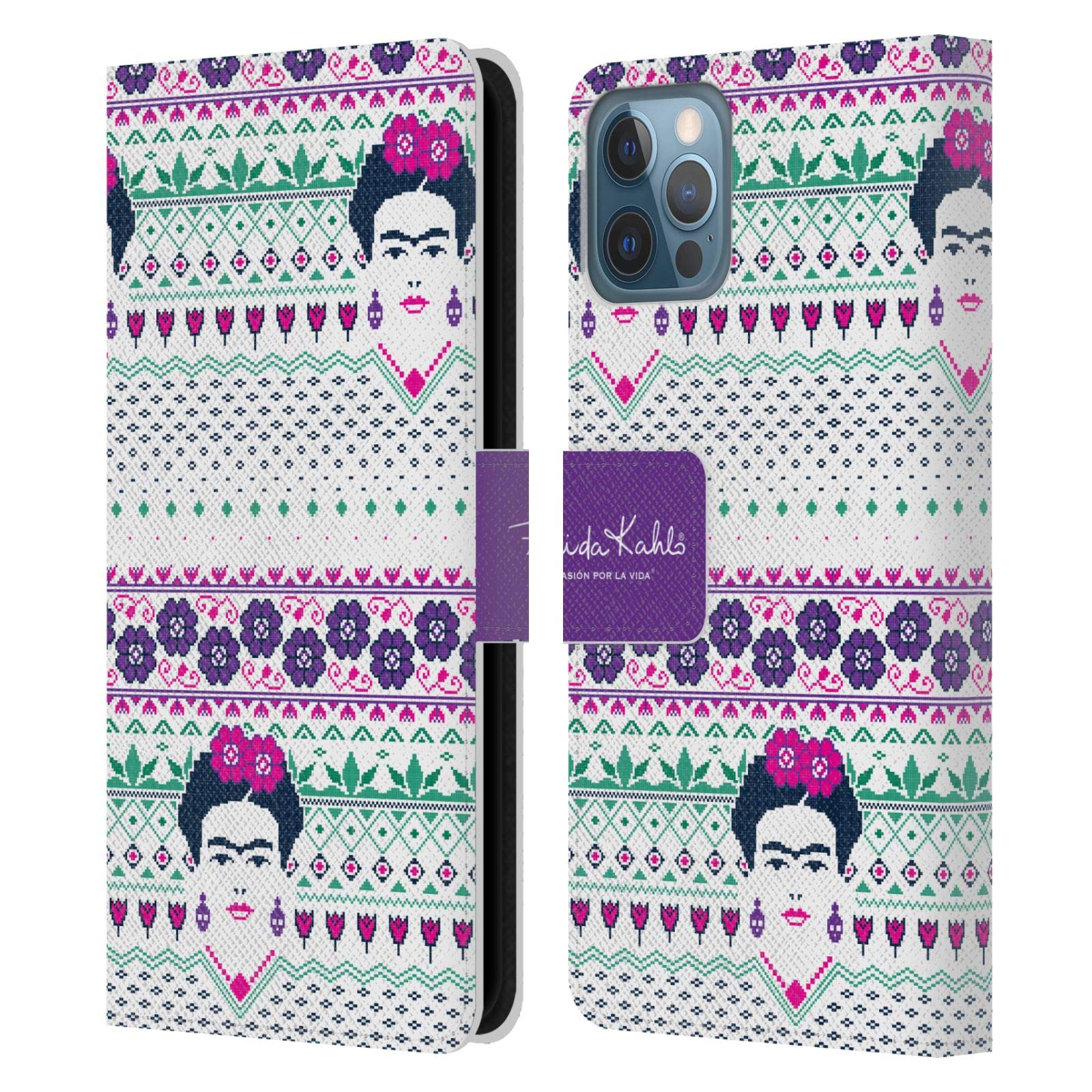 Official Frida Kahlo Floral Coyoacan Leather Wallet Case for iPhone 12/12 Pro - Artistic Phone Cover with Card Slots, Perfect for Daily Use & Travel Protection