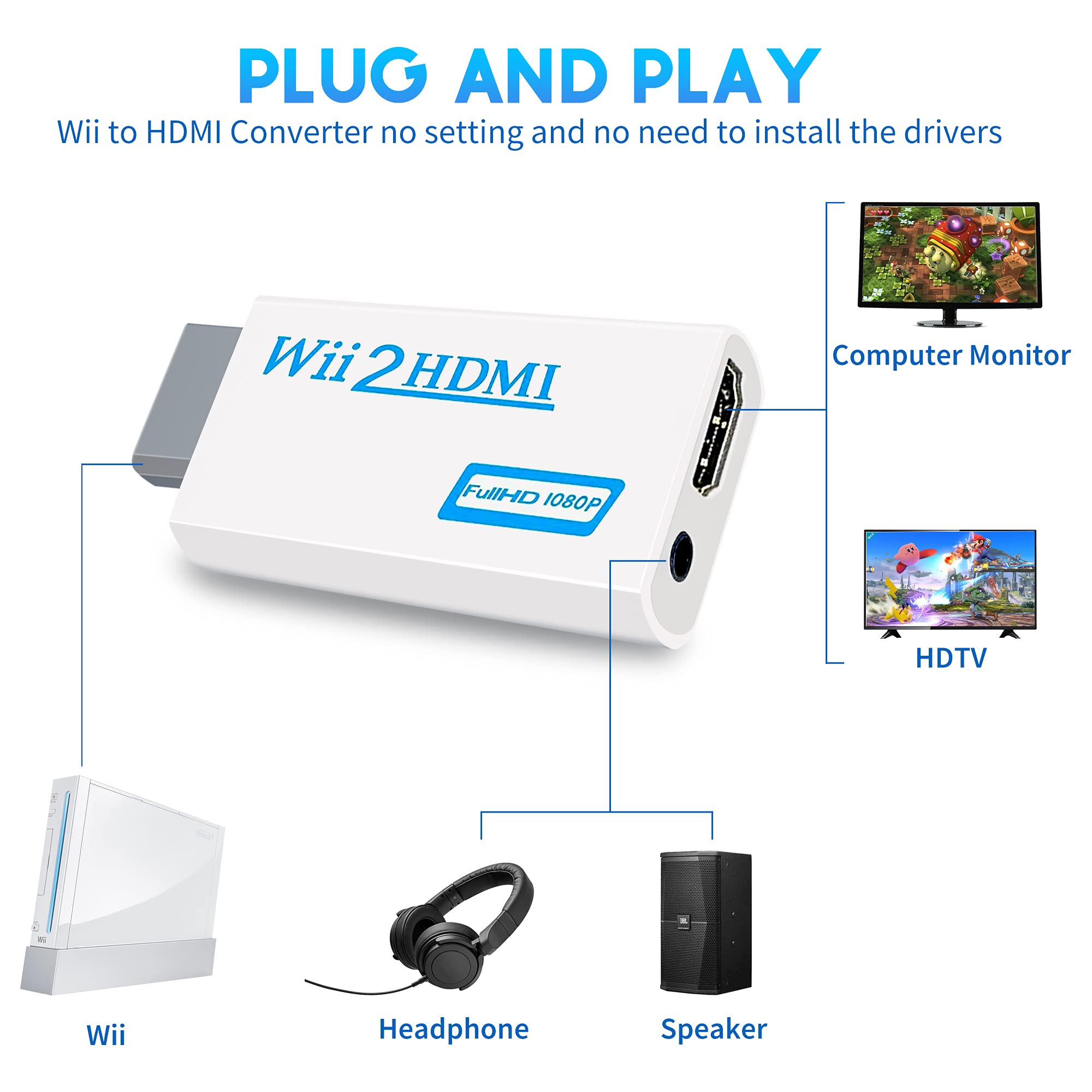 Xahpower 3-in-1 Wii Accessories Bundle - AC Power Adapter, HDMI Converter & Wired IR Sensor Bar for Nintendo Wii - Perfect for Gaming Setup & HD TV Connection