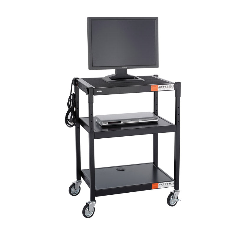 Adjustable Height Steel Multimedia Cart with Electrical Outlet - Perfect for Home Office, Classroom, and Conference Room Organization
