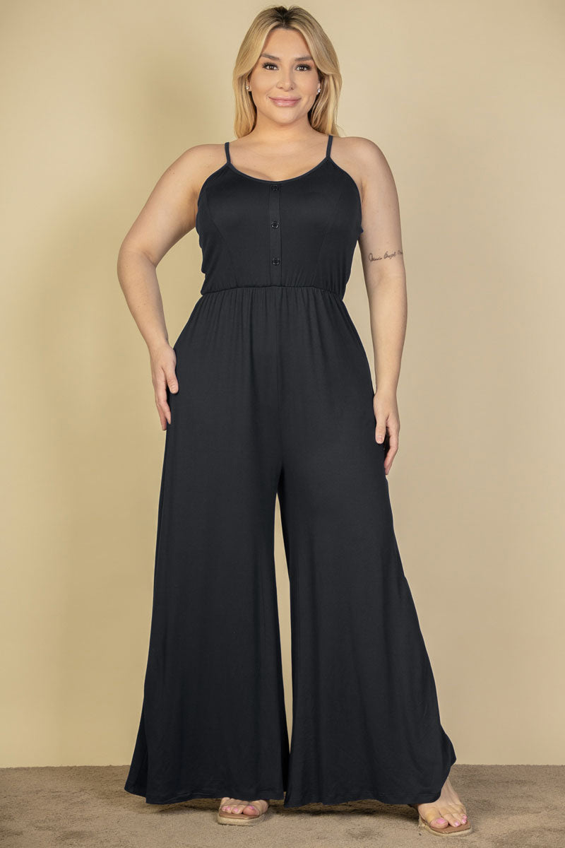 Plus Size Button Front Wide Leg Jumpsuit for Women - Comfortable & Stylish Casual Outfit for Work, Travel & Everyday Wear