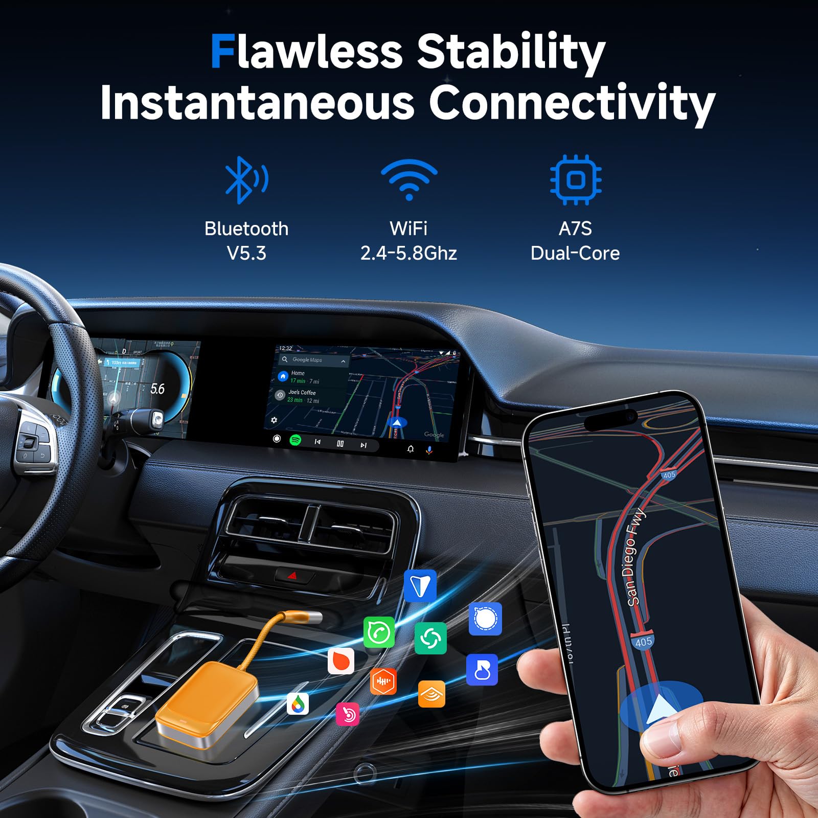 Wireless CarPlay Adapter for iPhone - Convert Wired to Wireless Apple CarPlay - Compatible with iOS 10+ & Cars 2016+ - Mini Plug & Play Design - Stable Connection - Perfect for Commuting, Road Trips & Hands-Free Driving
