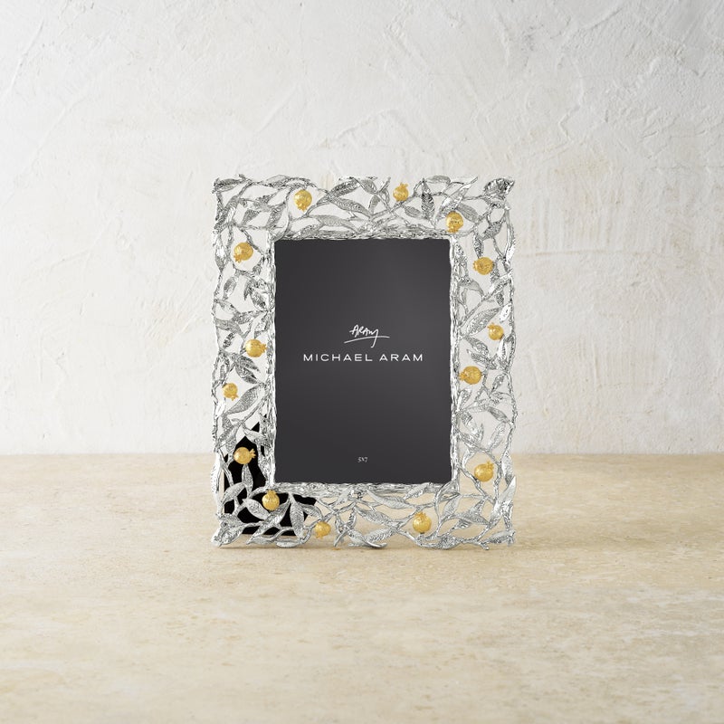 Elegant Pomegranate Silver & Gold 5x7 Photo Frame - Perfect for Wedding, Anniversary & Home Decor Gifts