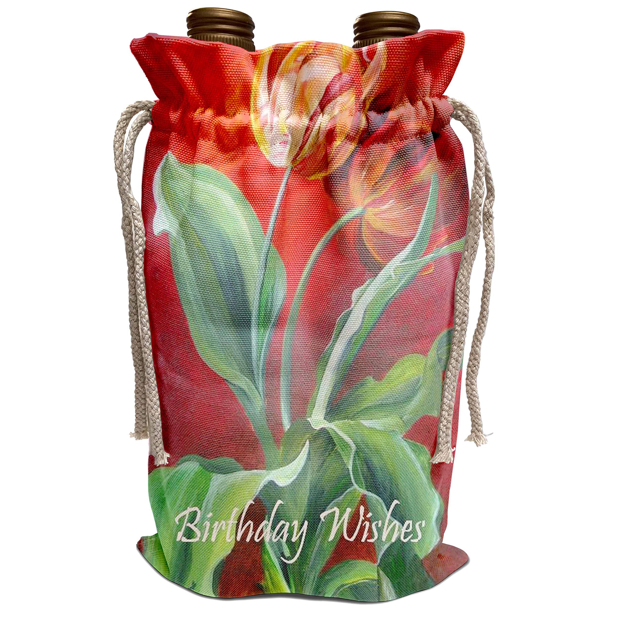 3D Rose Taiche Tulip Birthday Wine Bag - Red & Yellow Tulip Floral Design with Birthday Wishes - Perfect for Wine Gifts, Party Favors & Special Occasions