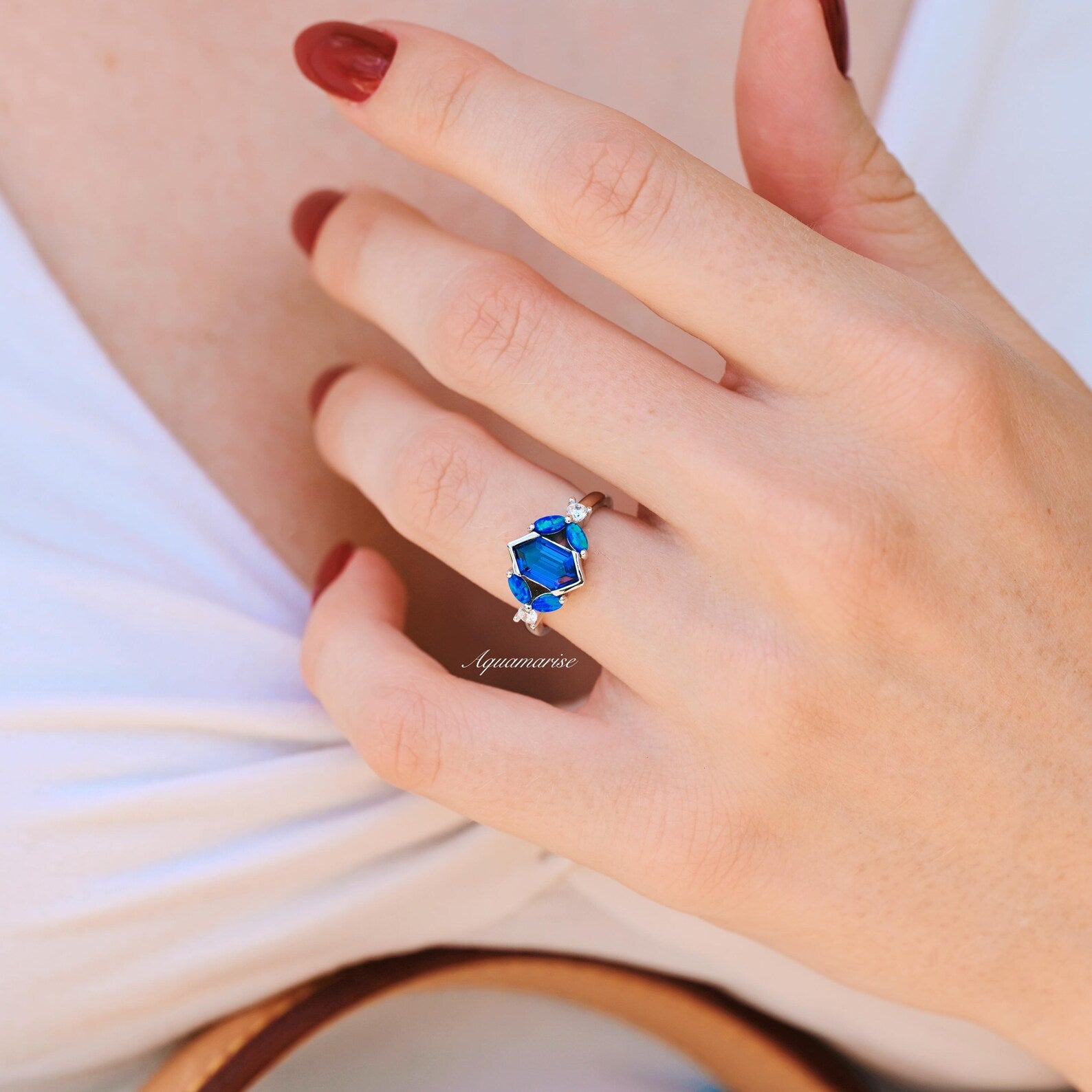 Exquisite Blue Fire Opal & Sapphire Engagement Ring in Sterling Silver - Perfect for Proposals, Anniversaries & Special Occasions