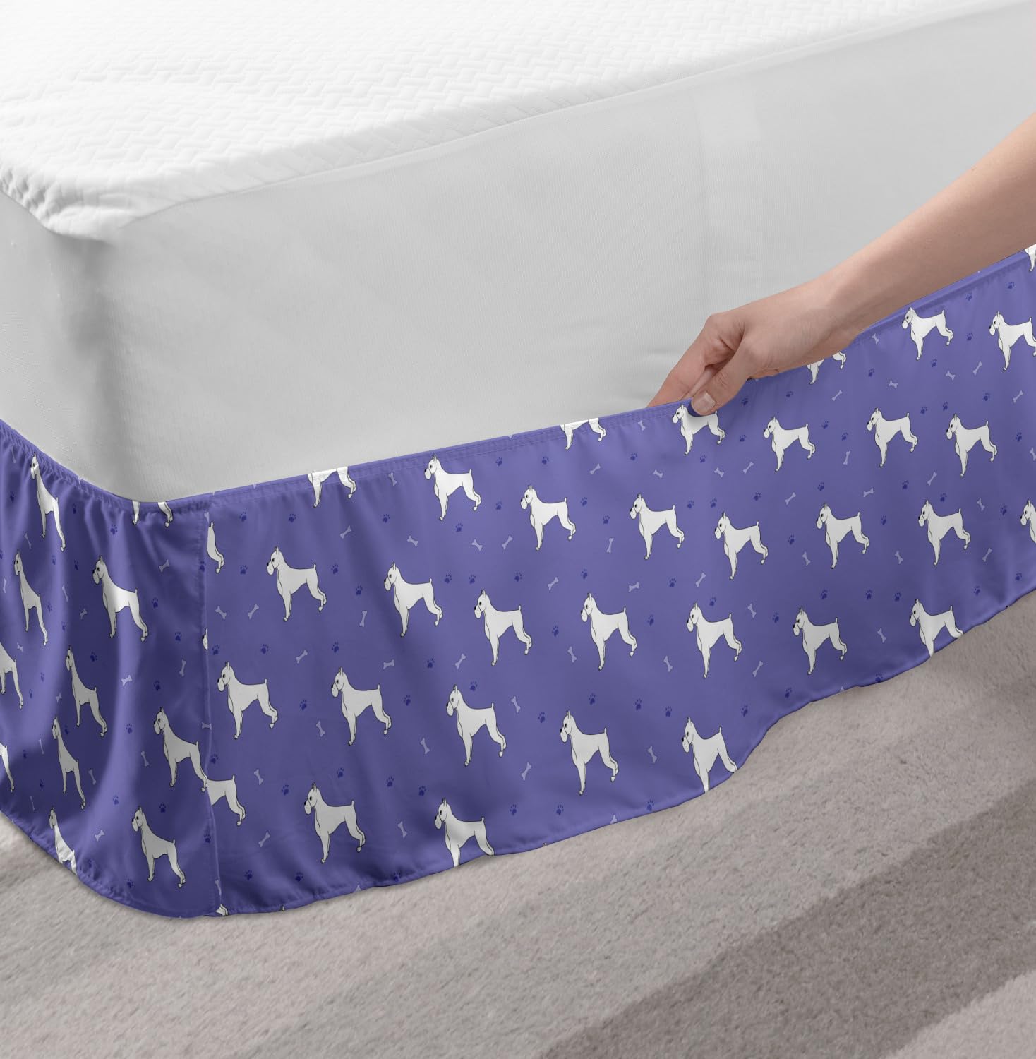 Ambesonne Boxer Dog Bed Skirt - Cartoon Paw Print Design for Twin/Twin XL Beds - Violet White Bedroom Decor