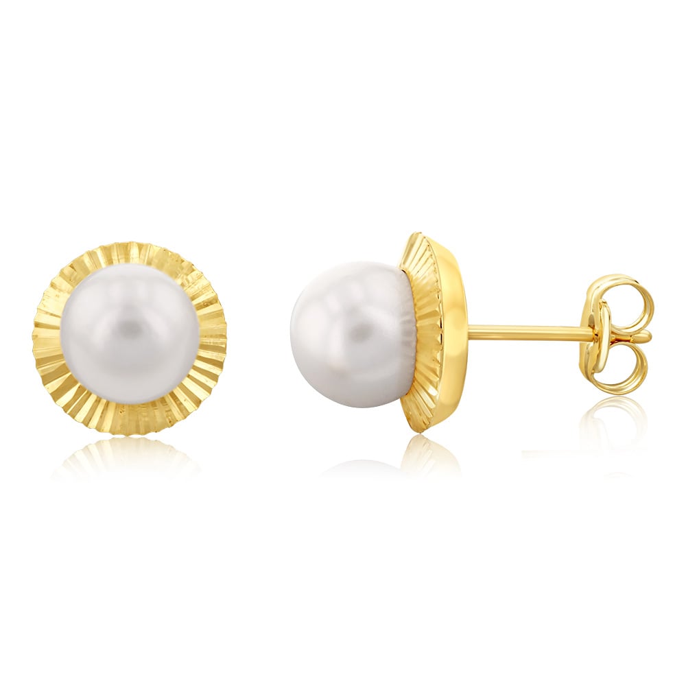 9ct Yellow Gold 9mm Pearl Stud Earrings for Women - Classic Elegant Pearl Jewelry Gift for Birthday, Anniversary & Special Occasions