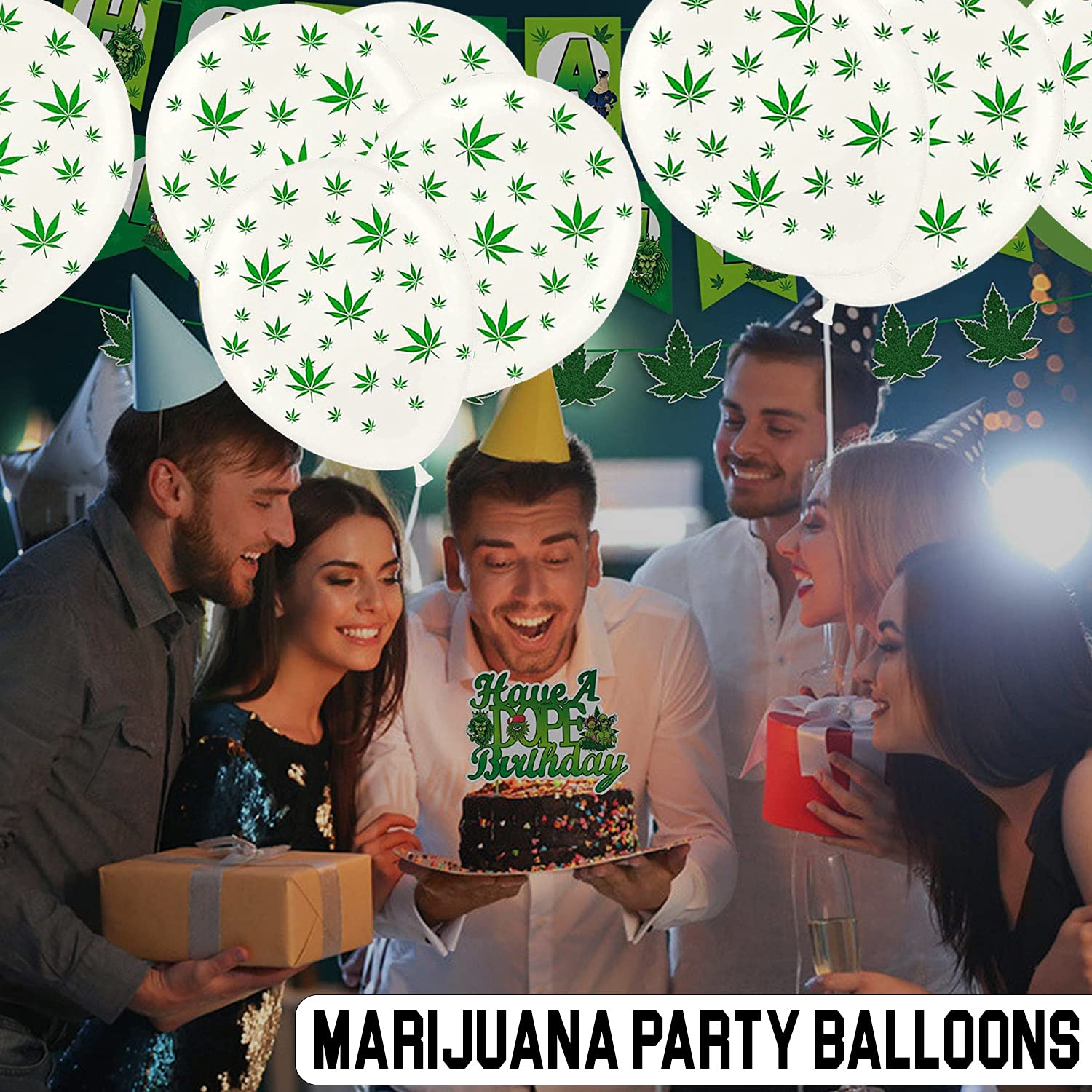 Premium 11in White Marijuana Balloons with All-Over Green Leaf Print - 100 Pack for Stoner Parties, 420 Celebrations & Cannabis-Themed Events