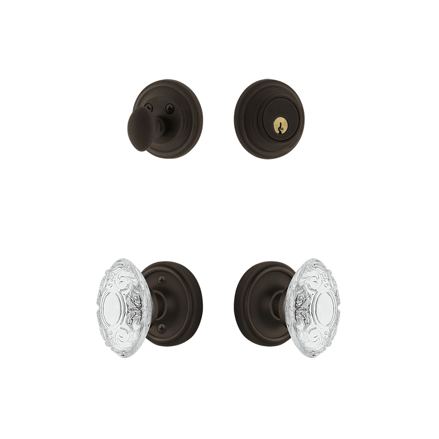 Victorian Crystal Knob Oil Rubbed Bronze Rosette Entry Set - Elegant Door Hardware for Classic Home Interiors & Vintage Style Doors