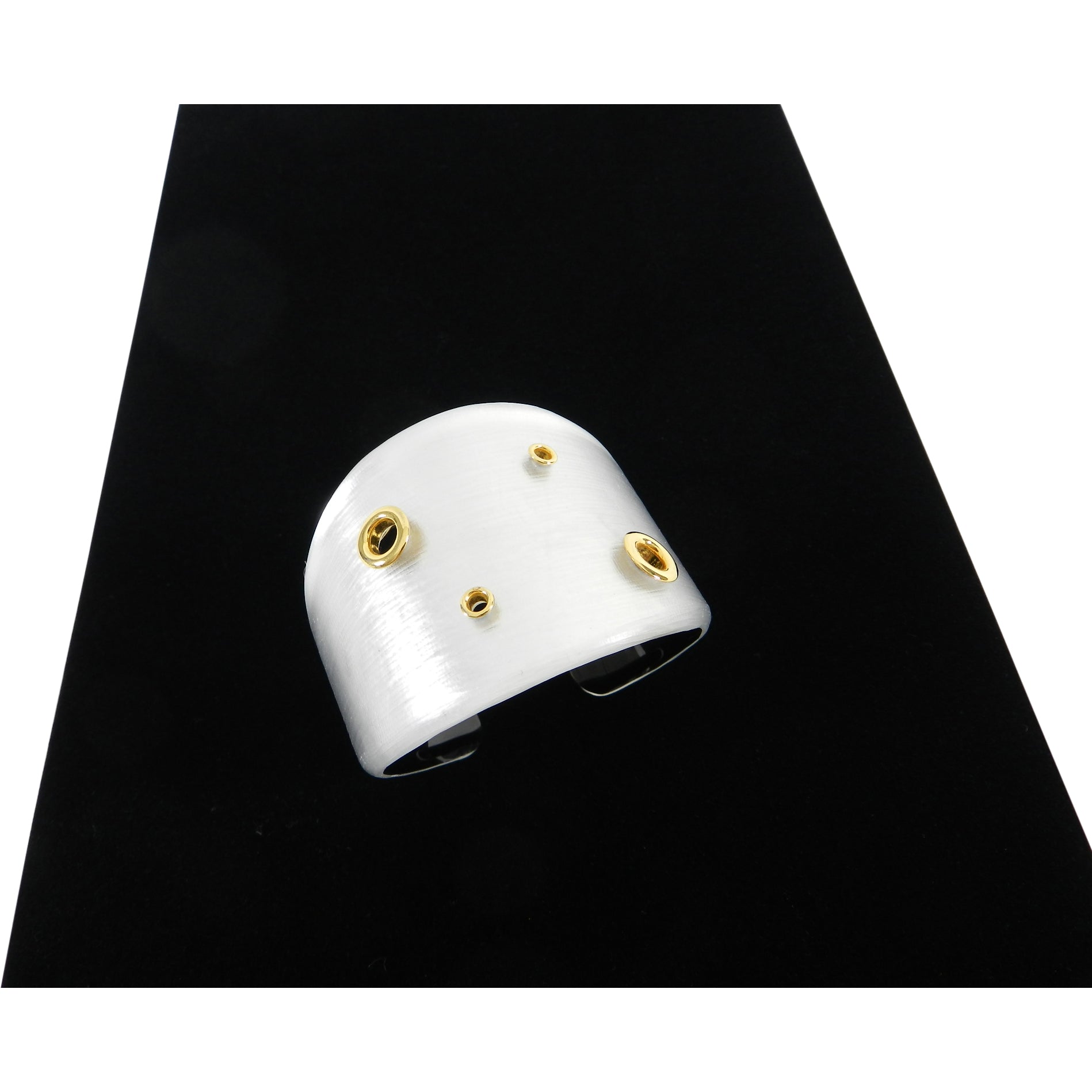 Alexis Bittar Pearly White Resin Cuff Bracelet with Gold Grommets - Elegant Fashion Jewelry for Women, Perfect for Parties, Weddings & Special Occasions