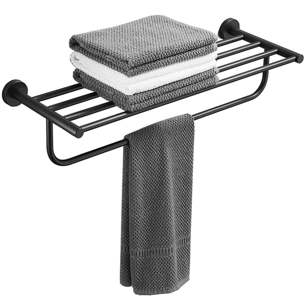 Premium Black Wall Mounted Double Rail Towel Rack - 60CM Durable Bathroom & Kitchen Organizer with Shower Shelf - Perfect for Spa, Hotel, and Home Decor