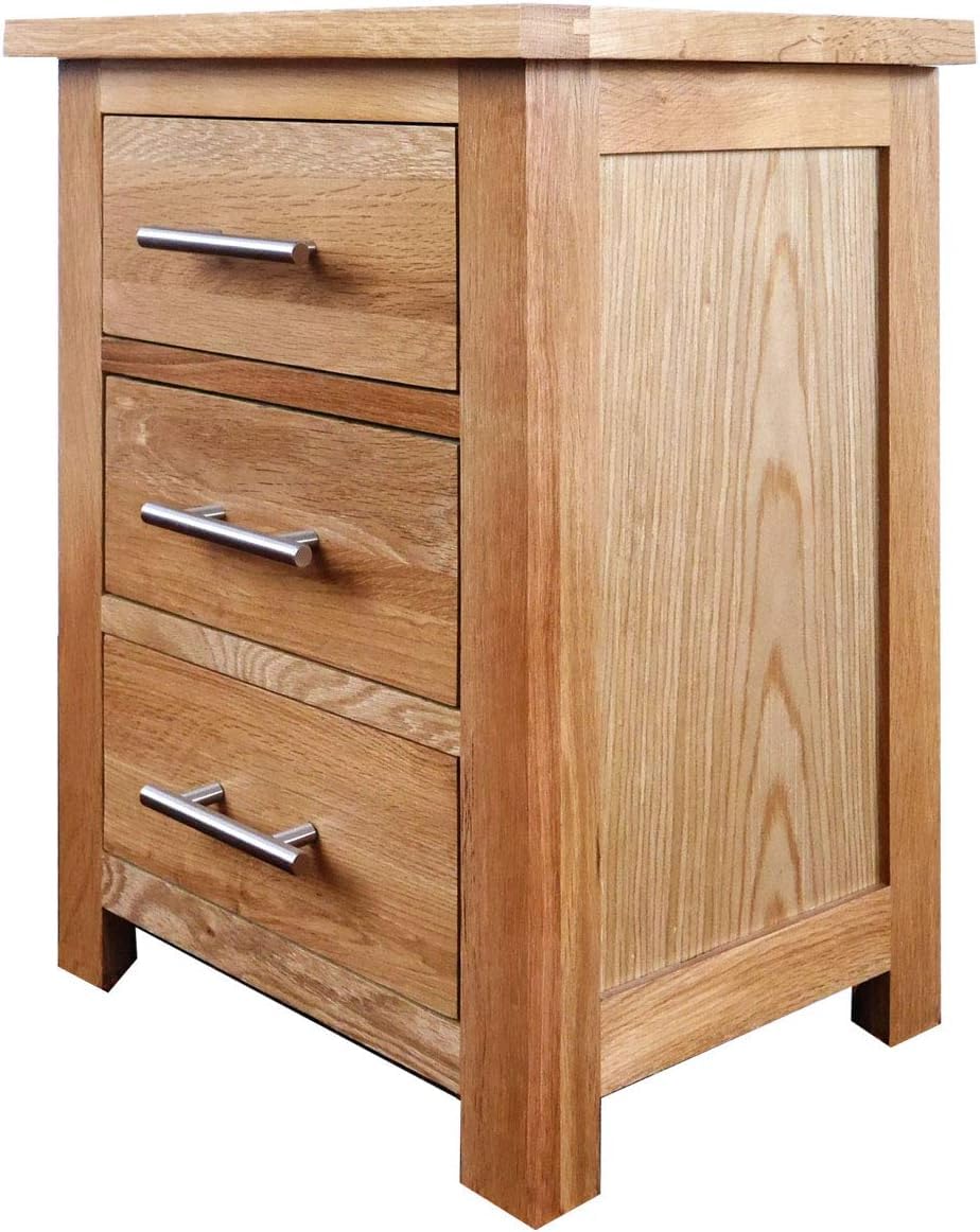 Oak Nightstand with 3 Drawers - Solid Wood Bedside Table, 42
