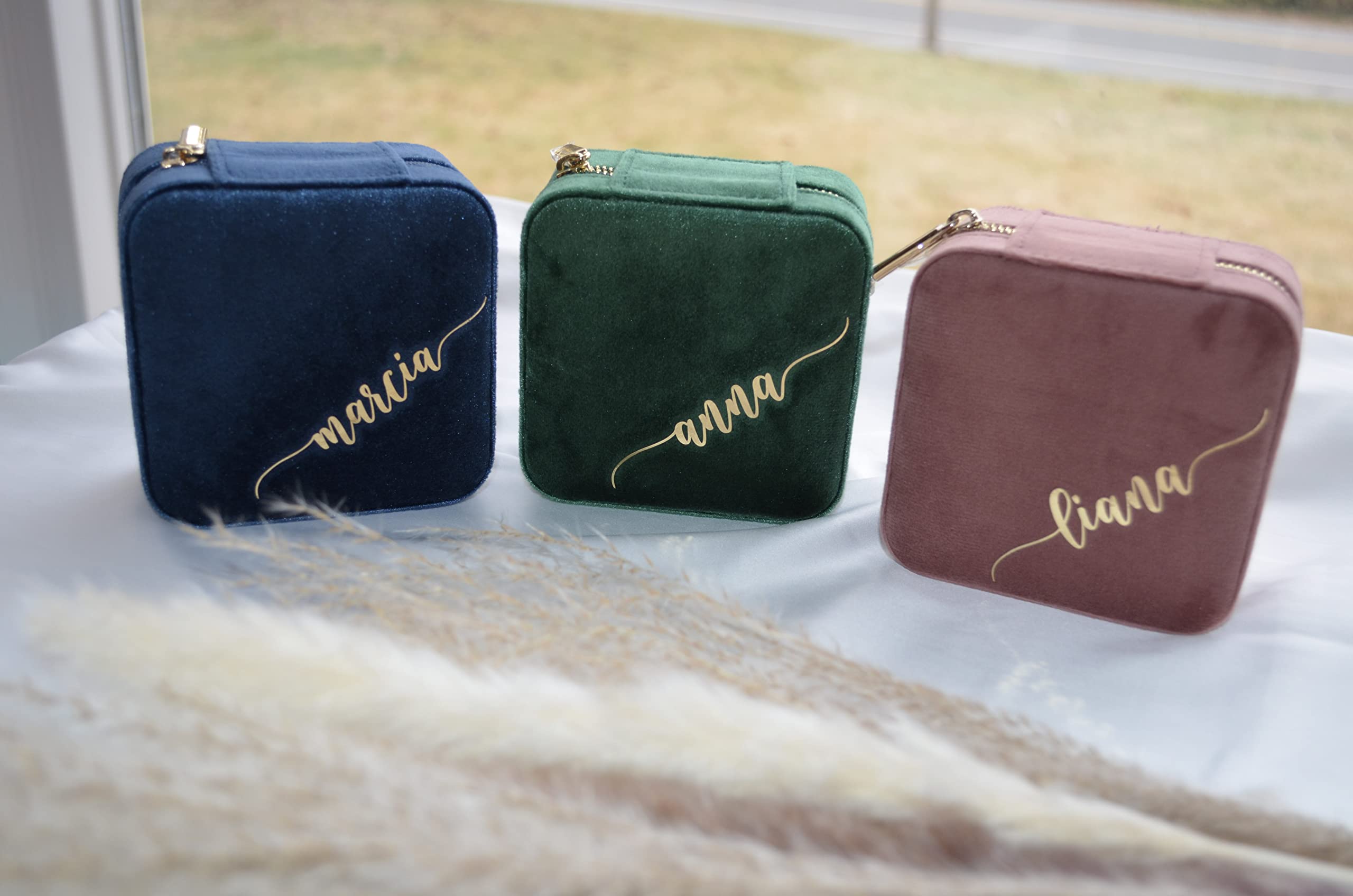 Bella Party Store Luxury Italian Velvet Jewelry Box for Women - Personalized Jewelry Organizer with Name & Initials - Travel Jewelry Case with Ring Holder - Perfect for Gifts, Bridesmaids & Home Storage