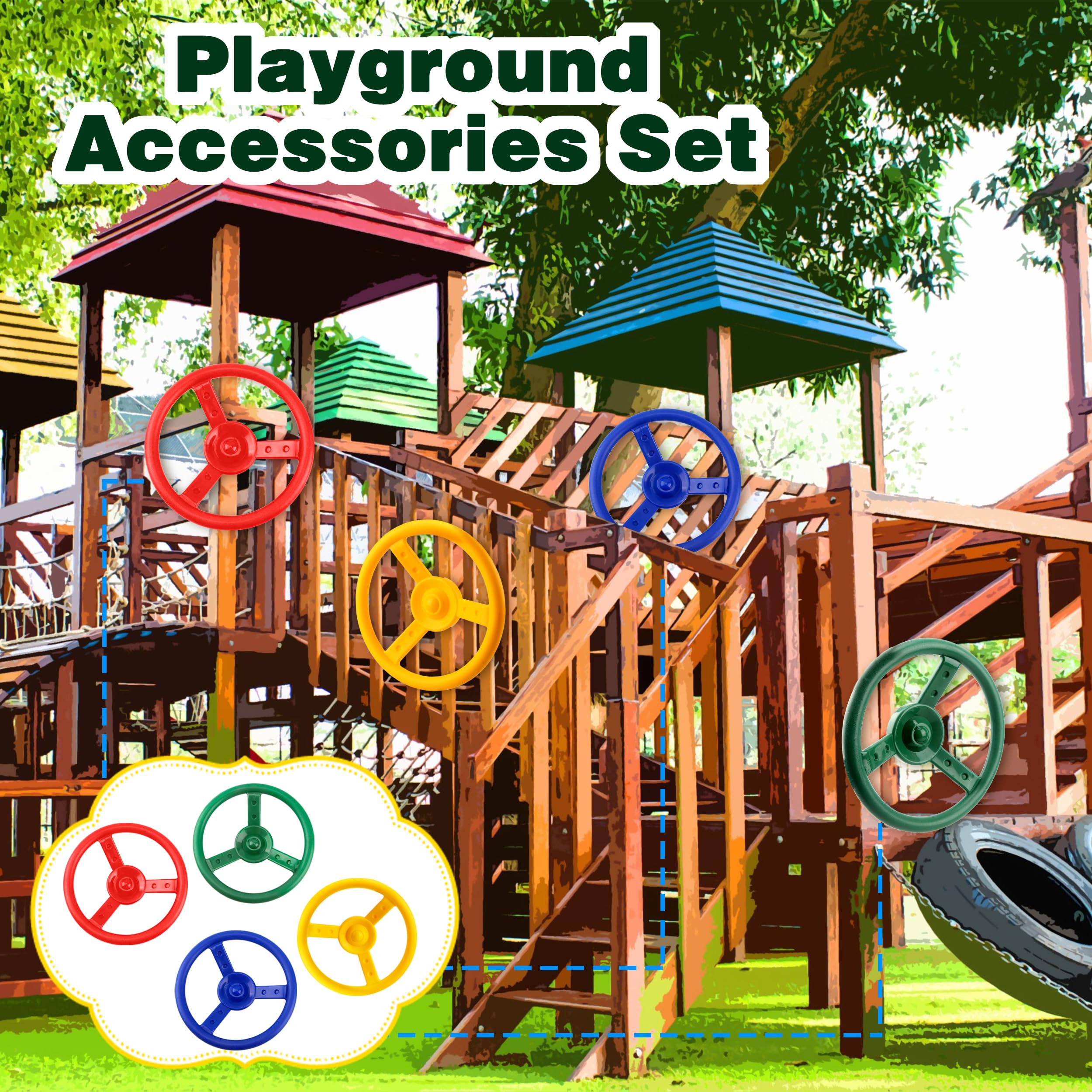 2 Pack Plastic Pirate Ship Steering Wheel Playset with Mounting Tools - Kids Outdoor Playground & Gym Toy for Pretend Play (Green, Red) - Perfect for Backyard, Park, and Indoor Adventure Games