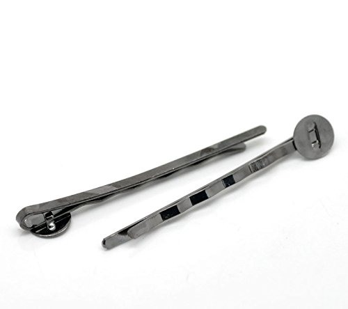 PEPPERLONELY 50PC Gunmetal Bobby Pins Hair Clips - 50mm Hairpins with 8mm Glue On Flat Pads for Women, Secure Hold, No Slip - Perfect for Updos, Braids, Bun Hairstyles & Everyday Hair Styling