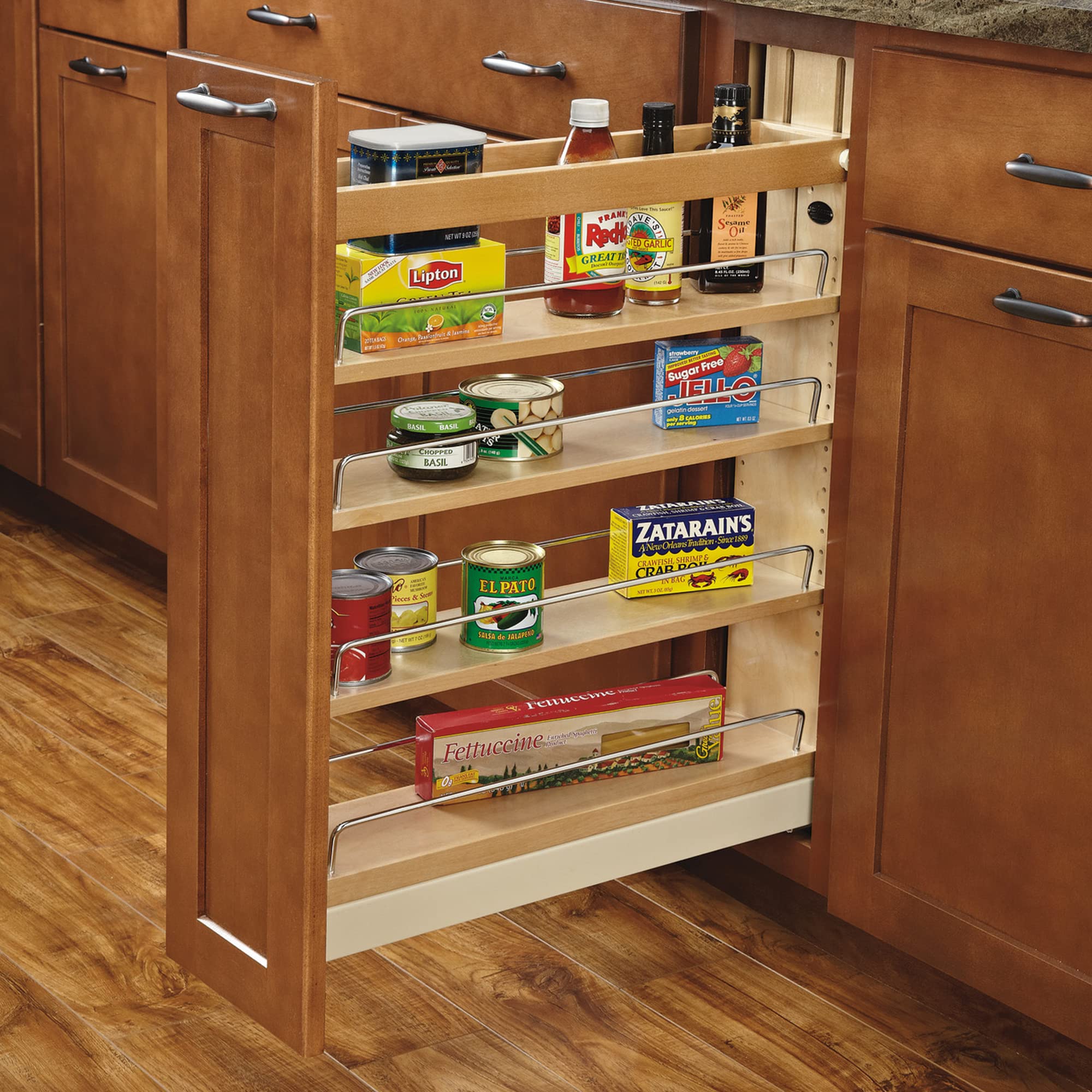 Rev-A-Shelf 5-Inch Pull-Out Cabinet Organizer - Soft Close Wooden Spice & Medicine Rack for Kitchen and Bathroom Base Cabinets (Model 448-BCBBSC-5C) - Perfect for Pantry Storage and Bathroom Organization