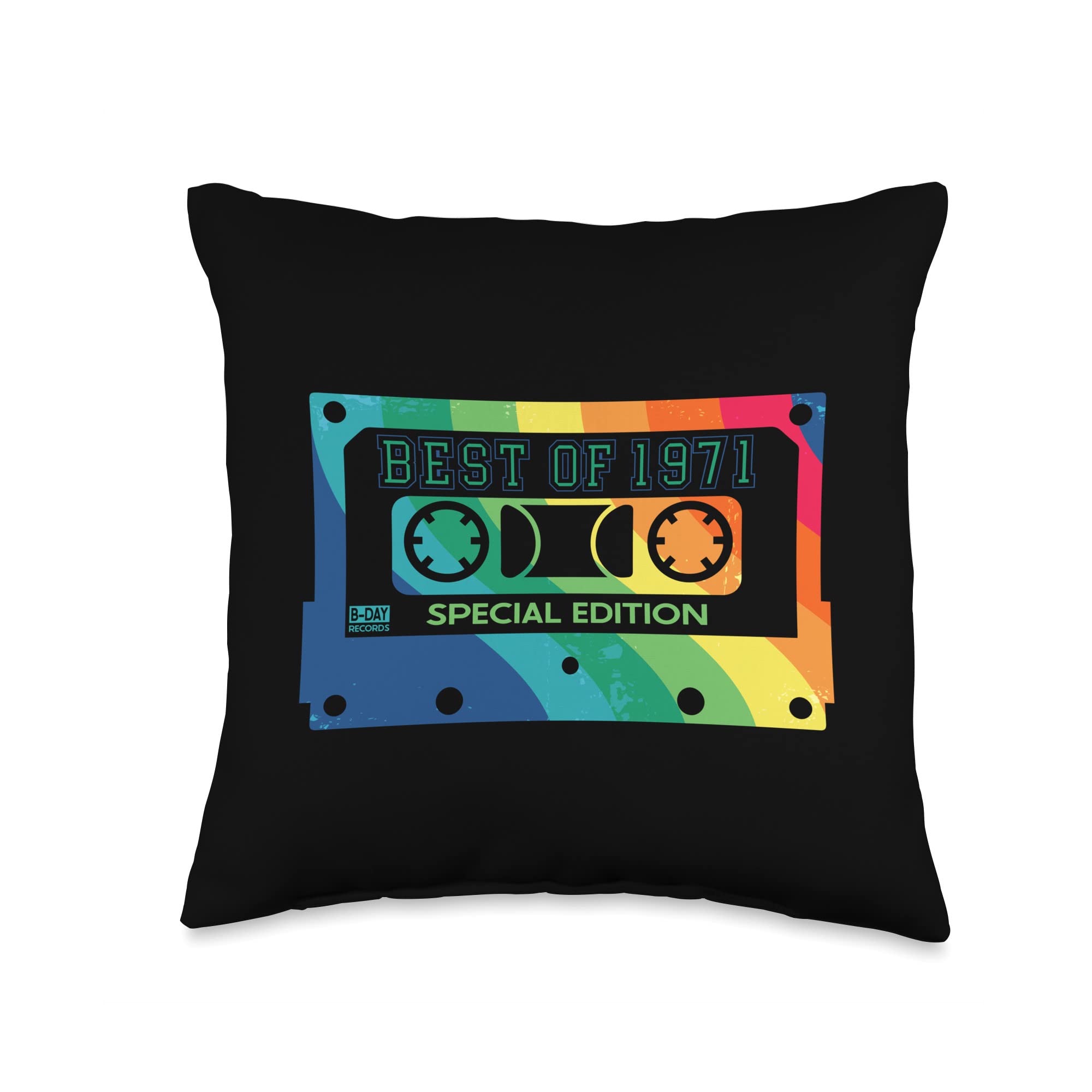 1971 Vintage Mixtape T-Shirt Design Throw Pillow - 16x16 Inch Multicolor Cushion Cover for 50th Birthday Gift, Retro Music Lover Decor & Home Decor Accessories