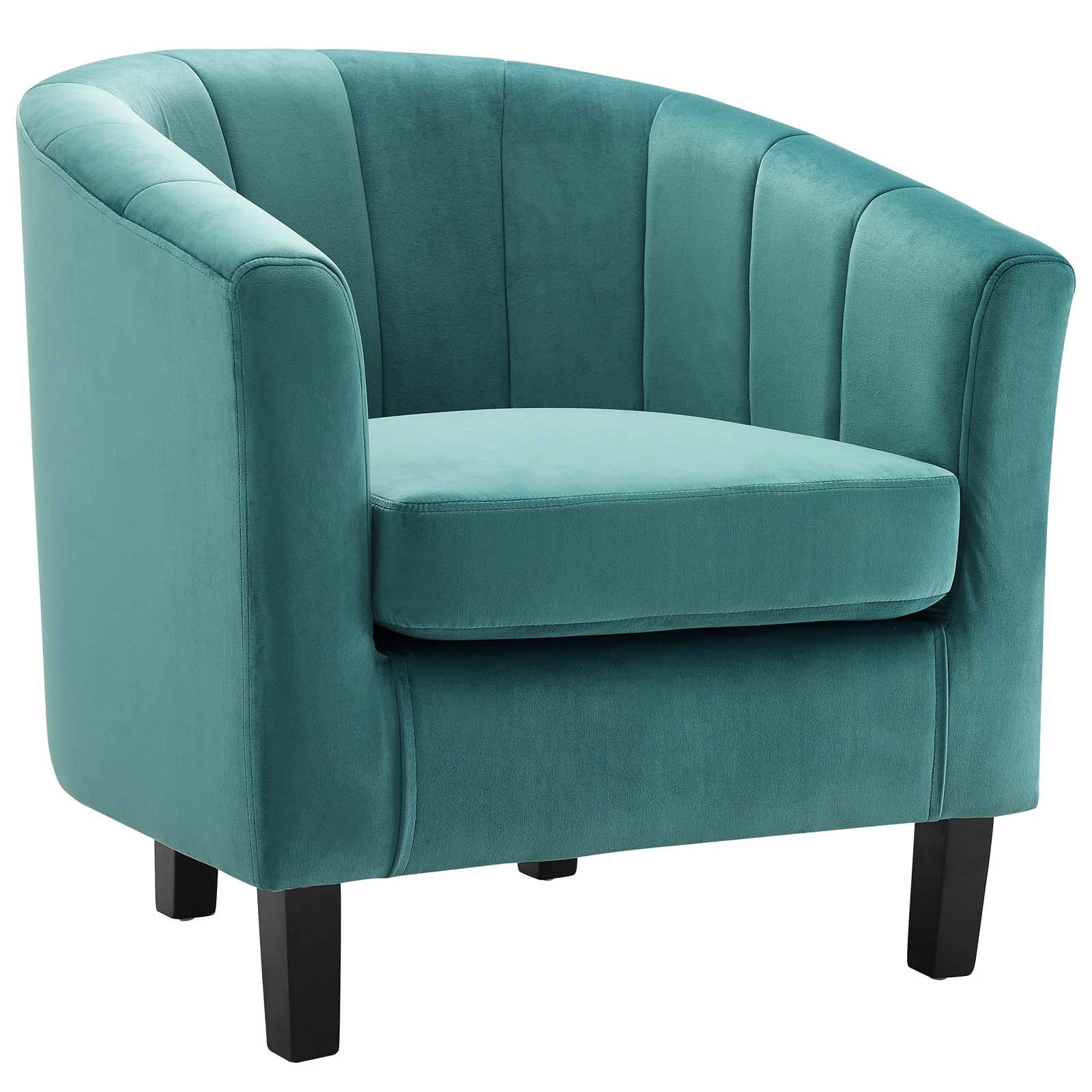 Modway Prospect Channel Tufted Upholstered Velvet Armchair in Teal - Luxurious Velvet Accent Chair for Living Room, Bedroom, or Office Decor
