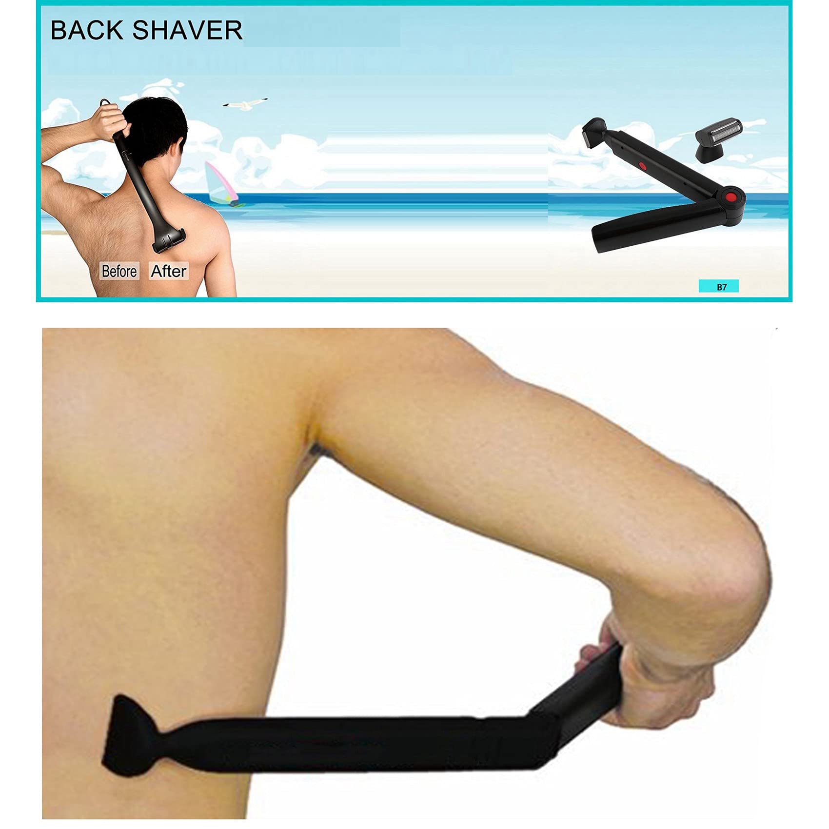 USB Rechargeable Long Handle Back Hair Trimmer for Men - 2-in-1 Foldable Design with Big Blade | Perfect for Back, Shoulder & Body Hair Removal at Home or Gym