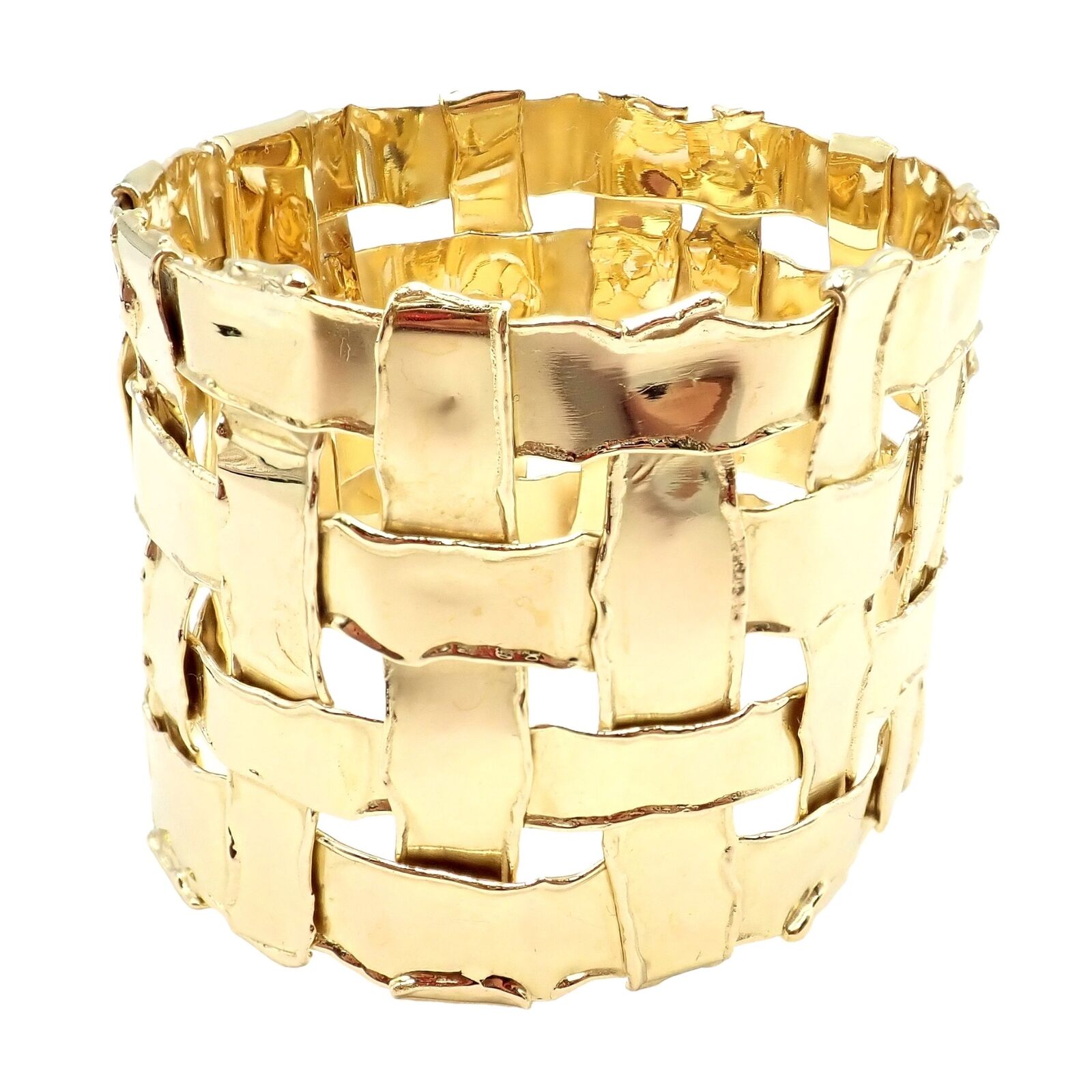Authentic Vintage Tiffany & Co 18k Yellow Gold Basket Weave Wide Bracelet - Luxury Jewelry Gift for Women, Perfect for Weddings, Anniversaries & Special Occasions