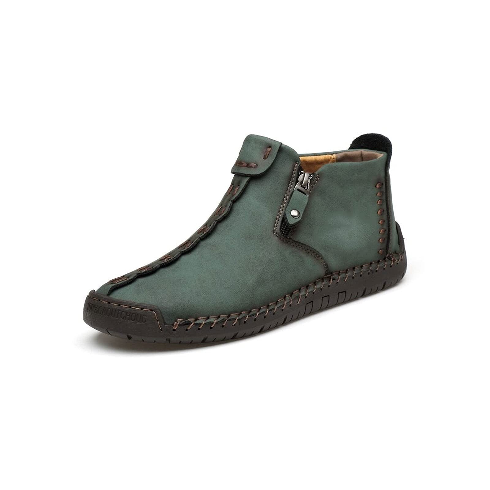 Premium Handmade Leather Western Boots for Men - Classic Ankle Motorcycle & Work Boots (Green, Size 9) | Durable Outdoor Footwear for Riding, Hiking & Casual Wear