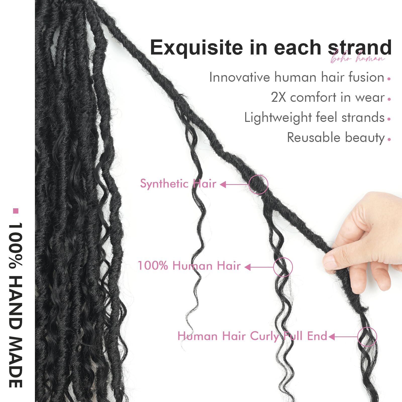 Toyotress 22 Inch Boho Human Hair Locs - 8 Packs (80 Strands) Pre-Looped Crochet Locs with Natural Black Human Hair Curls & Curly Ends for Braiding | Perfect for Protective Styles, Weddings & Everyday Wear