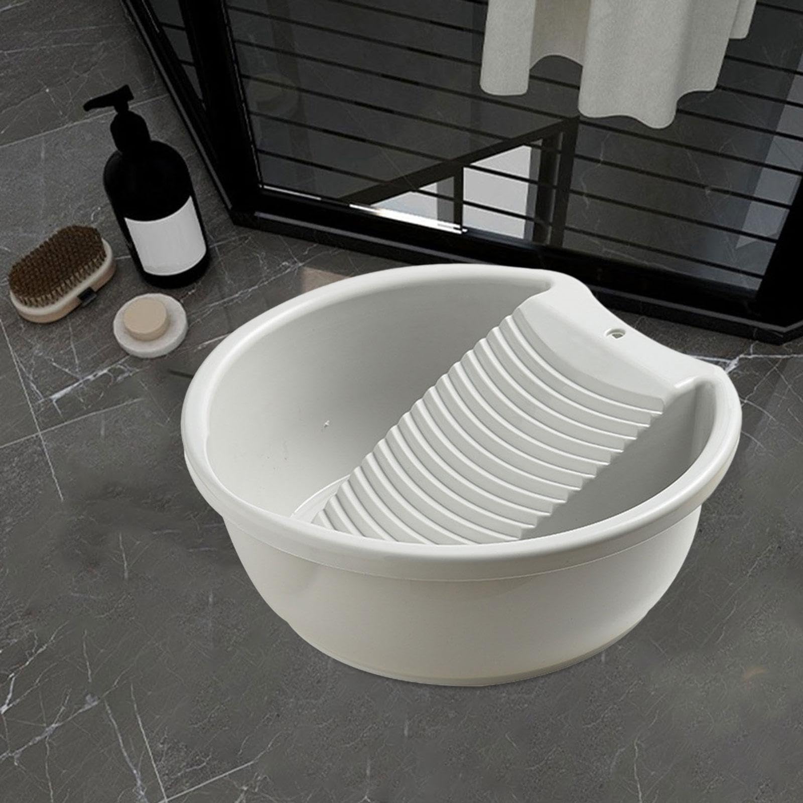 Portable Lightweight Washboard Basin for Hand Washing Clothes - Durable Laundry Tub with Scrubbing Board, Grey | Perfect for Camping, Travel & Off-Grid Living