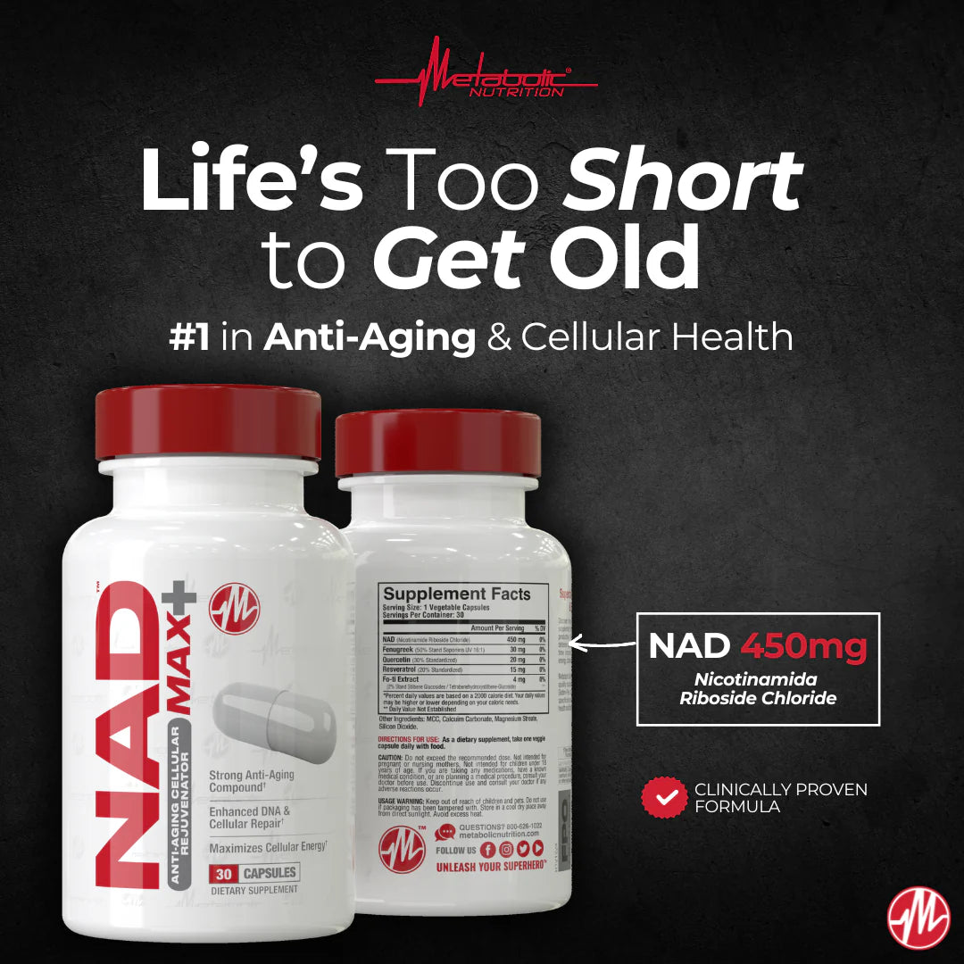Metabolic Nutrition NAD MAX+ Supplement - Premium NAD+ Booster for Anti-Aging, Energy & Cellular Repair | Supports Brain Health & Metabolism | Ideal for Athletes, Biohackers & Wellness Enthusiasts