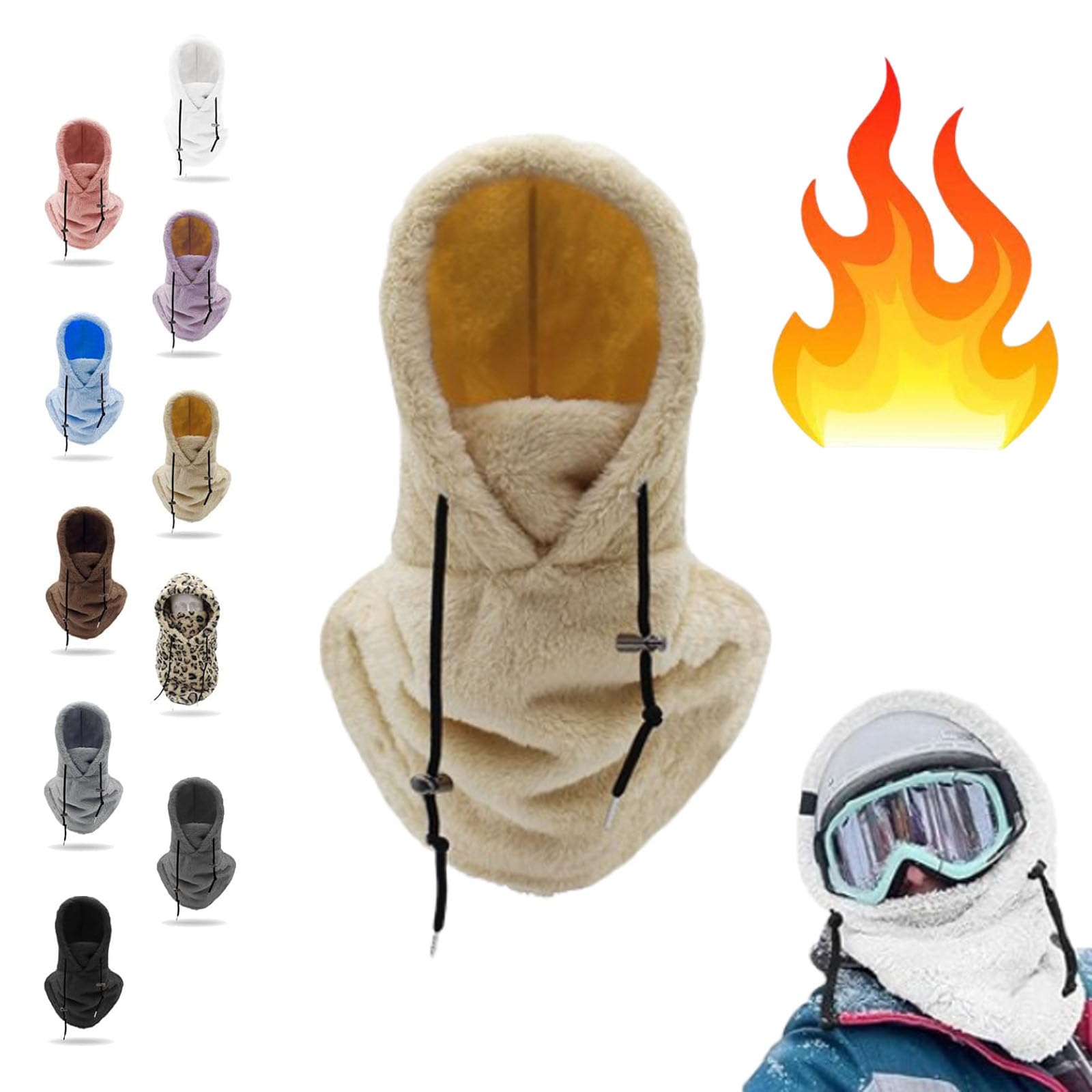 Moonycozy Sherpa Hood Ski Mask - Adjustable Winter Face Mask for Men & Women - Warm Fleece Lined Hoodie for Skiing, Snowboarding & Outdoor Activities