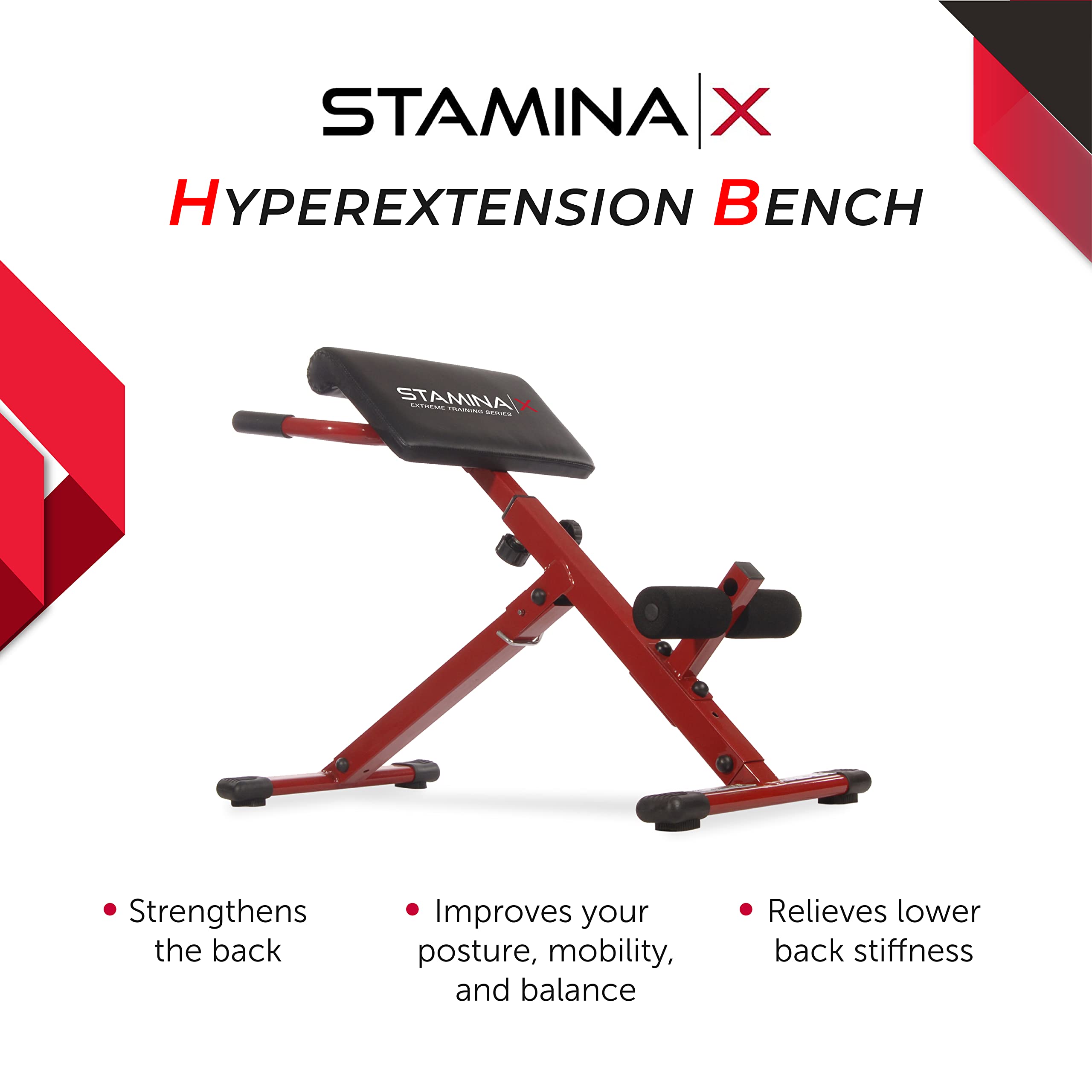 Stamina X Adjustable Abdominal, Back & Core Strength Training Bench - Hyperextension & Sit-Up Workout Equipment for Home Gym Fitness - Perfect for Core Exercises, Strength Training & Full-Body Workouts