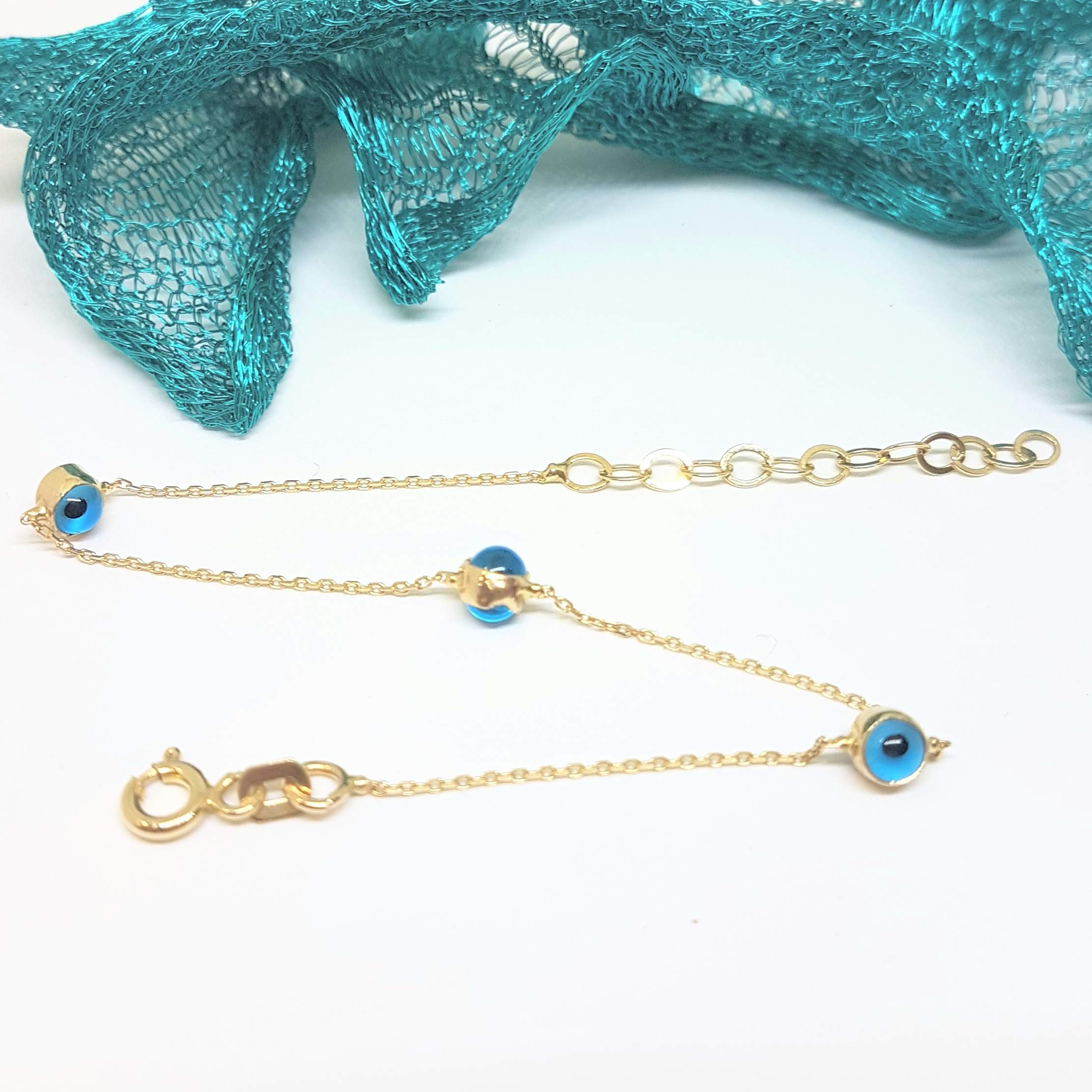 14K Solid Gold Two-Sided Evil Eye Bracelet for Kids & Teens | Dainty Turkish Evil Eye Protection Jewelry for Girls, Birthday Gifts | Spiritual Protection, Everyday Wear, Party Accessory
