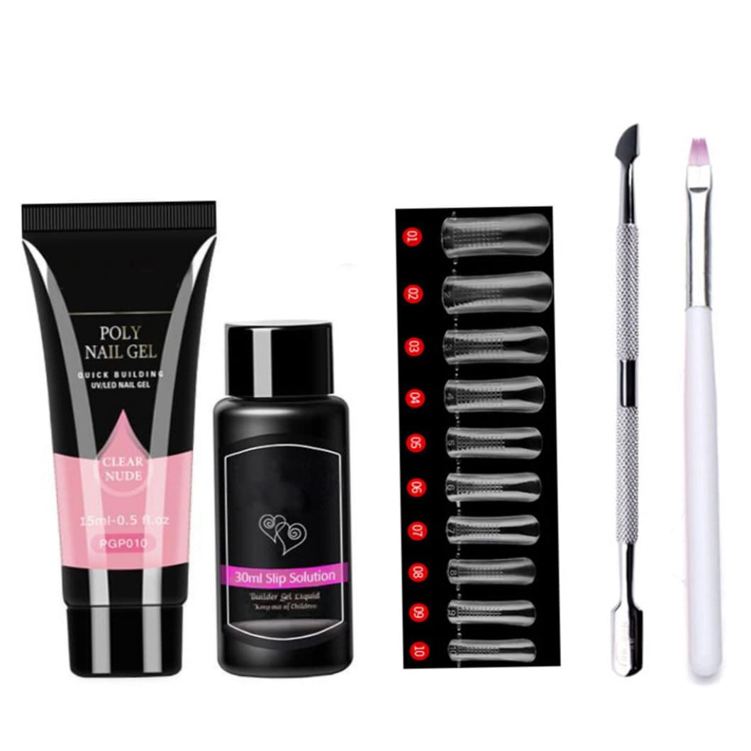 Crystal Nail Extension Gel Kit with 5pcs Nail Tips - Professional Poly Nail Gel Manicure Set for Acrylic Nails (Pgp010) | Perfect for Salon, Home Use & DIY Nail Art