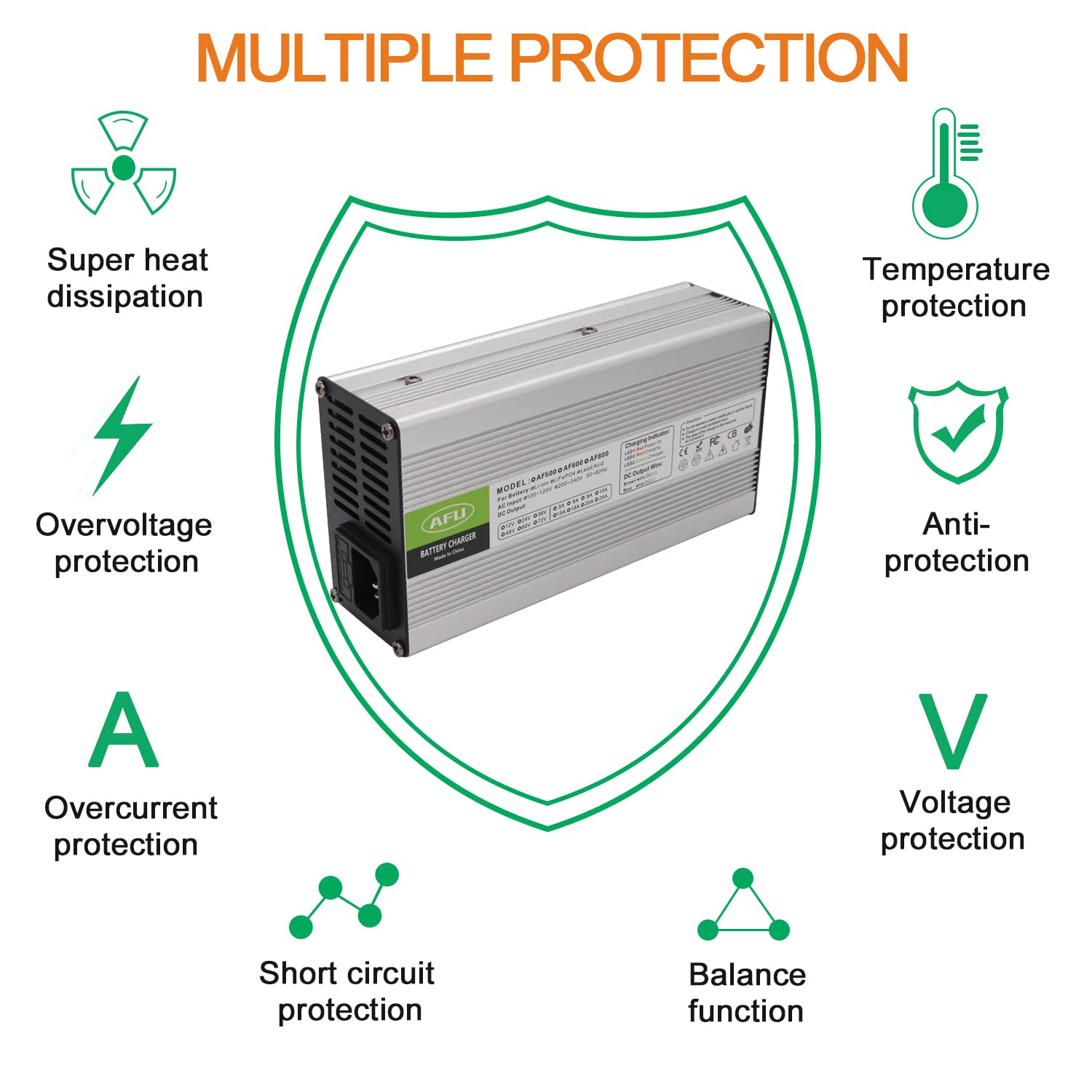 87.6V 5A LiFePO4 Smart Battery Charger with Multiple Safety Protections & Cooling Fan - Fast Charging for 24S 72V LiFePO4 Batteries - Perfect for Golf Carts, Electric Scooters, and Marine Applications