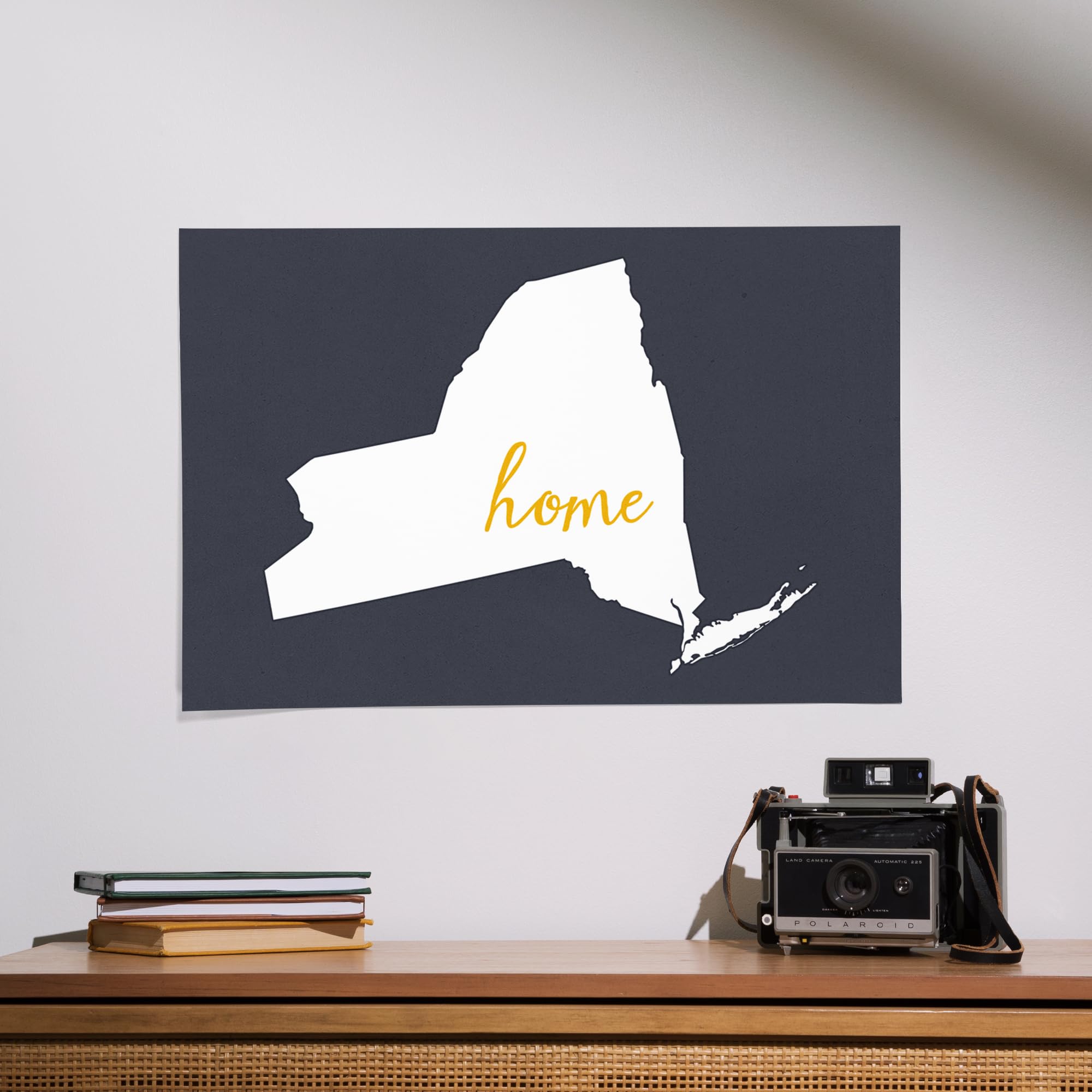 Lantern Press 16x24 Inch Giclee Print - New York Skyline Artwork, Home State Wall Decor, White on Gray Framed Poster | Perfect for Living Room, Bedroom & Office Decor