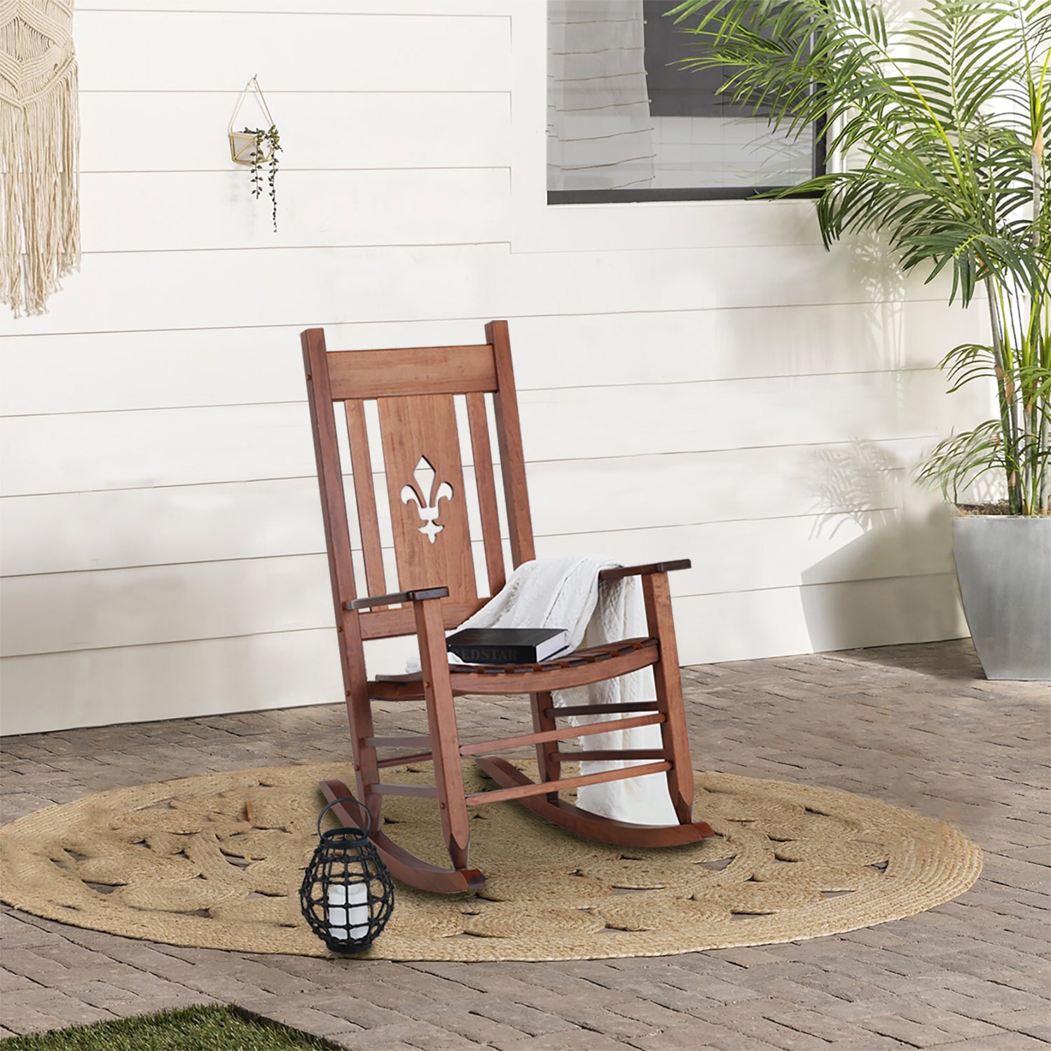 Phi Villa 2-Piece Solid Wood Rocking Chairs Set - Indoor/Outdoor Patio, Deck & Garden Rockers - Perfect for Porch Relaxation & Backyard Lounging