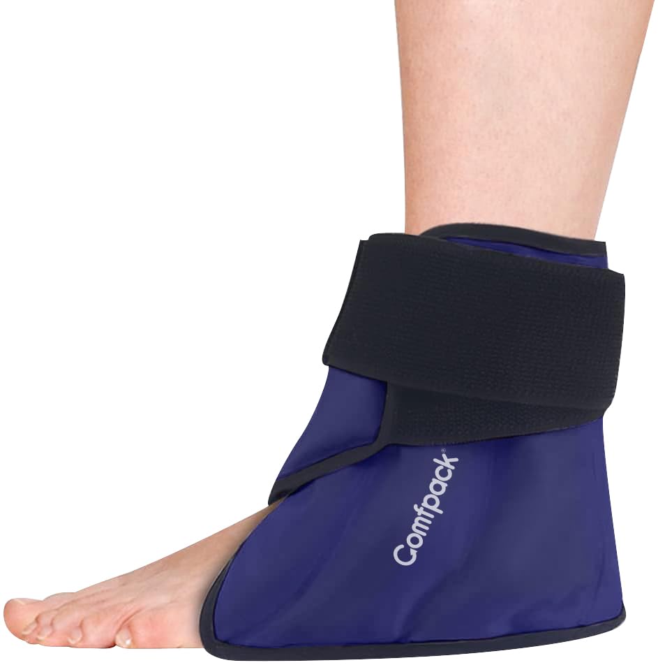 Ankle Ice Pack Wrap for Swelling & Pain Relief - Hot & Cold Therapy Foot Wrap for Plantar Fasciitis, Achilles Tendonitis, Sprains - Perfect for Post-Workout Recovery, Injury Treatment & Pain Management (Navy)