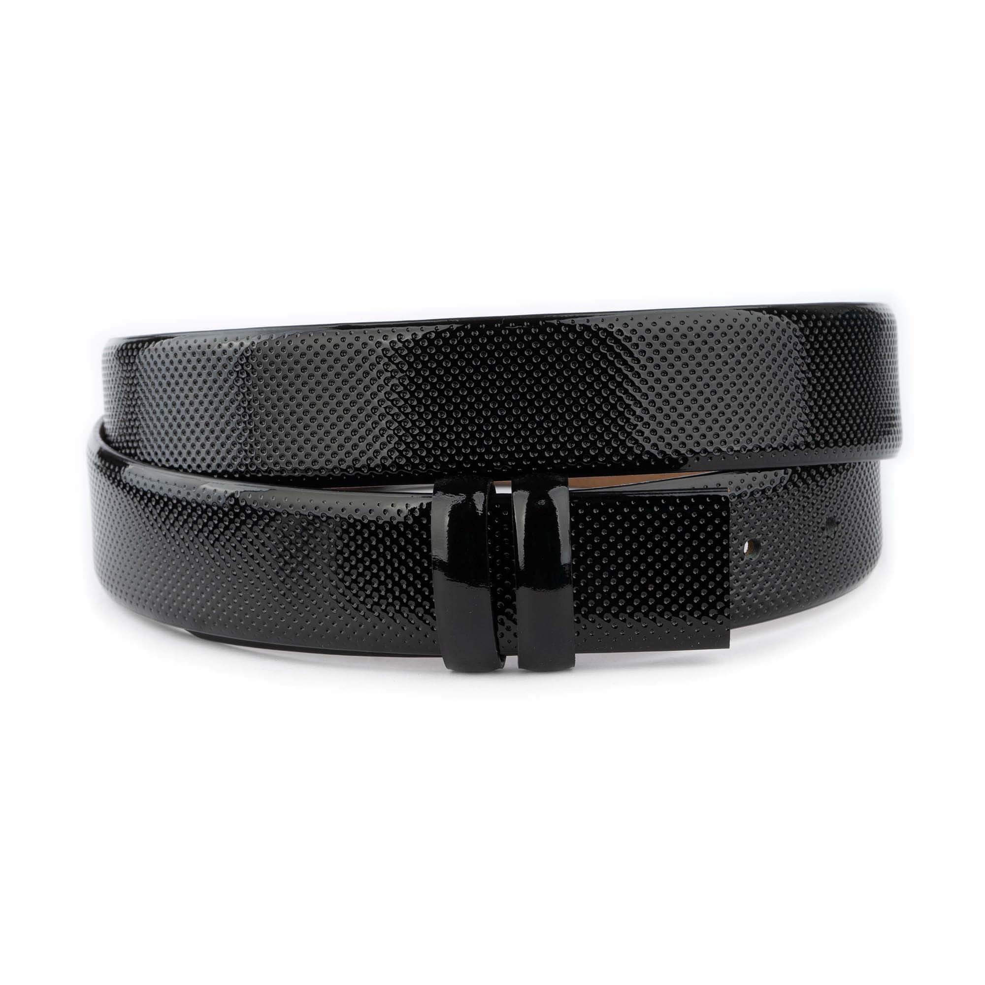 Black Patent Leather Belt Strap Replacement for Dunhill Designer Buckles - Premium Dress Belt Accessory for Business & Formal Occasions