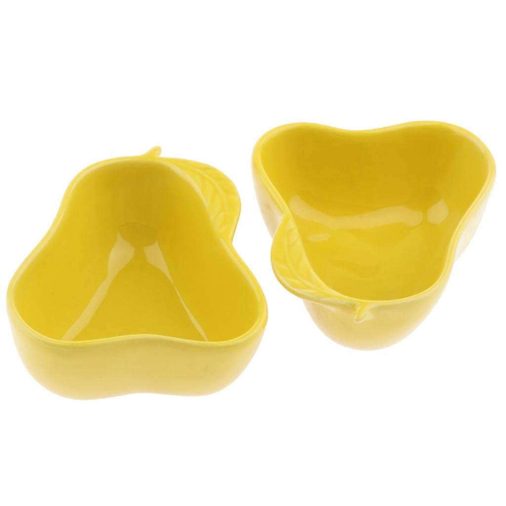 Small Ceramic Pet Bowls for Hamsters & Rabbits - 1 Pair Pear-Shaped Yellow Feeding Dishes - Perfect for Cages, Hutches & Small Animal Feeding Stations