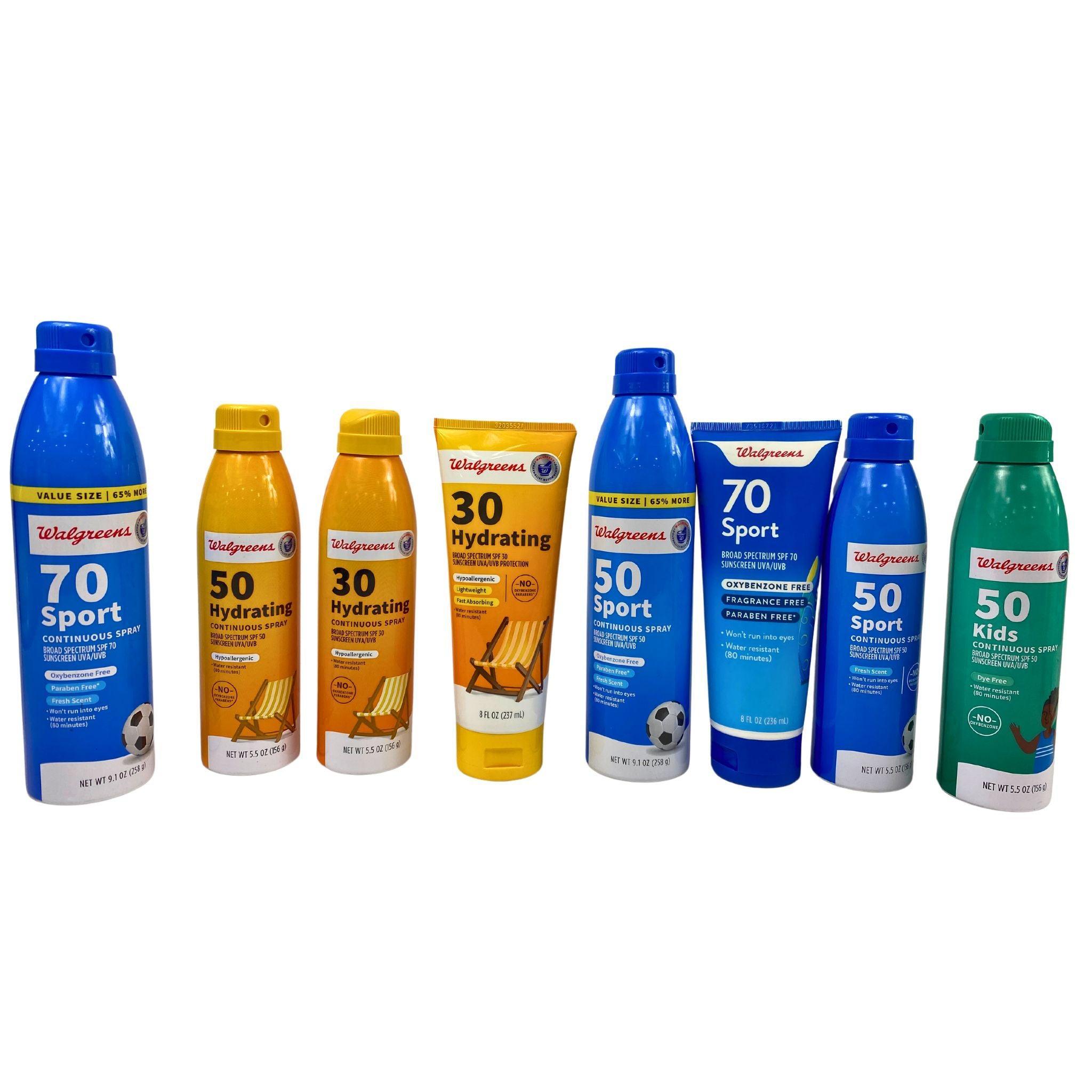 Walgr33ns Sunscreen Assorted Mix - SPF 30/50, Spray & Lotion (65 Pcs Bulk Pack) for Beach, Pool & Outdoor Activities